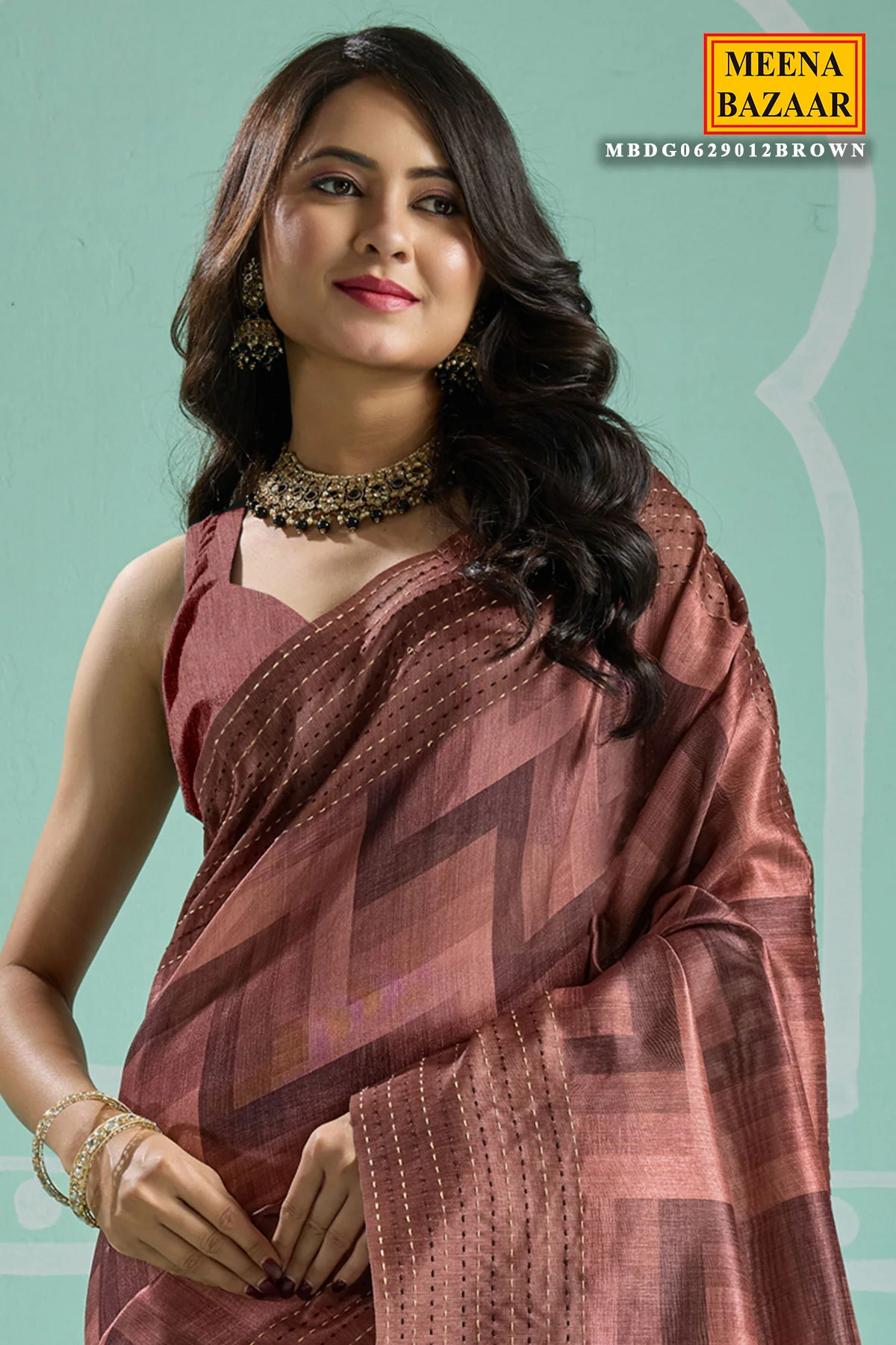 Brown Silk Embroidered Saree - Elegant Festive & Wedding Wear - Image 2