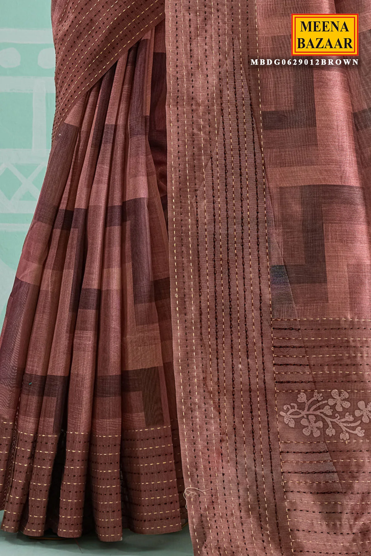 Brown Silk Embroidered Saree - Elegant Festive & Wedding Wear - Image 3