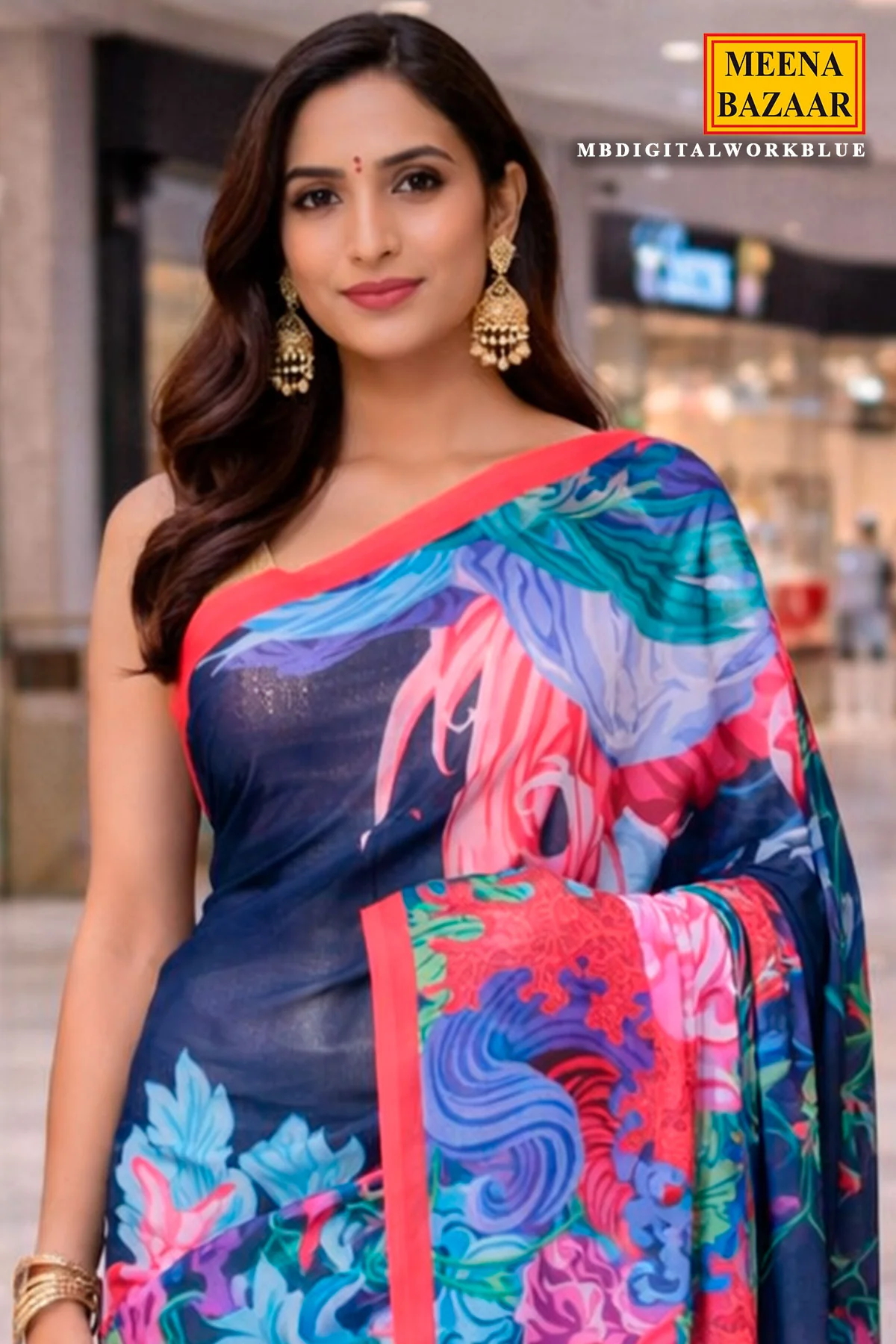Classic Navy Petal Georgette Saree – Elegant Everyday Luxury - Image 6