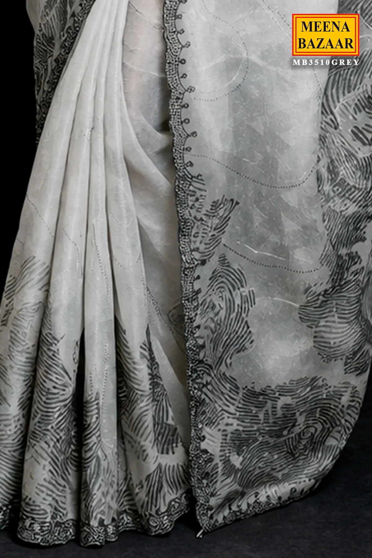 Elegant Grey Tissue Saree with Embroidery - Image 4