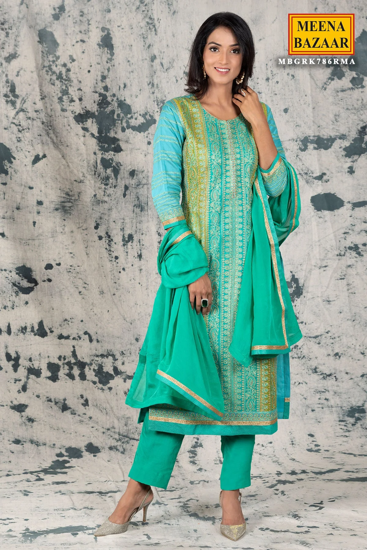 Rama Silk Zari Embroidered Unstitched Suit - Image 2