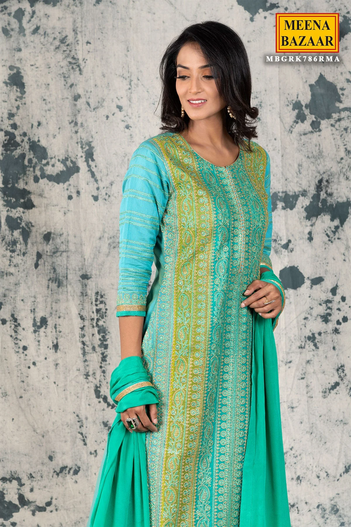 Rama Silk Zari Embroidered Unstitched Suit - Image 3