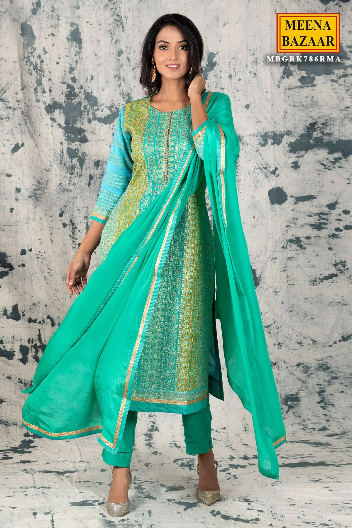 Rama Silk Zari Embroidered Unstitched Suit - Image 4