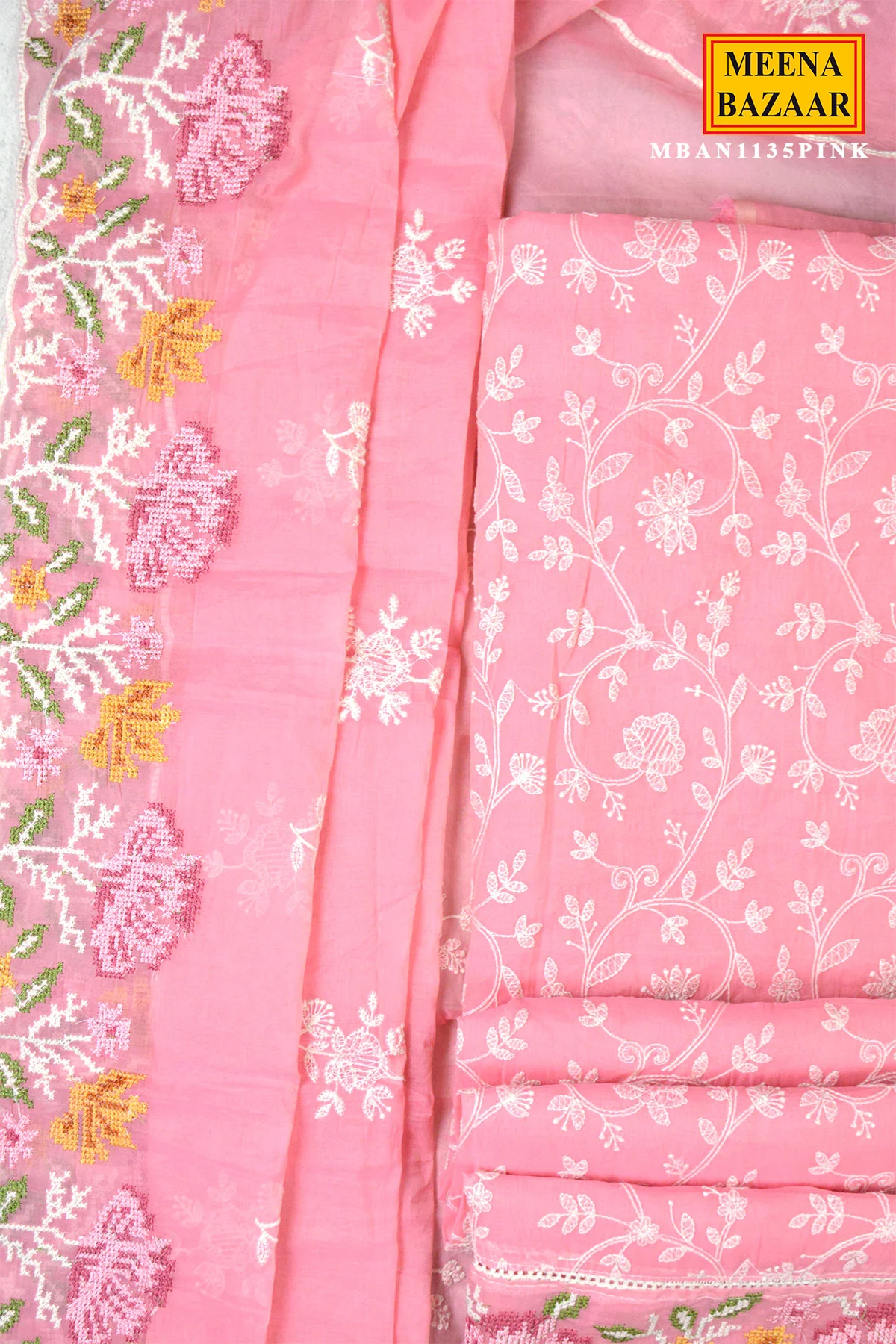 Pink Embroidered Suit Set with Dupatta - Image 2