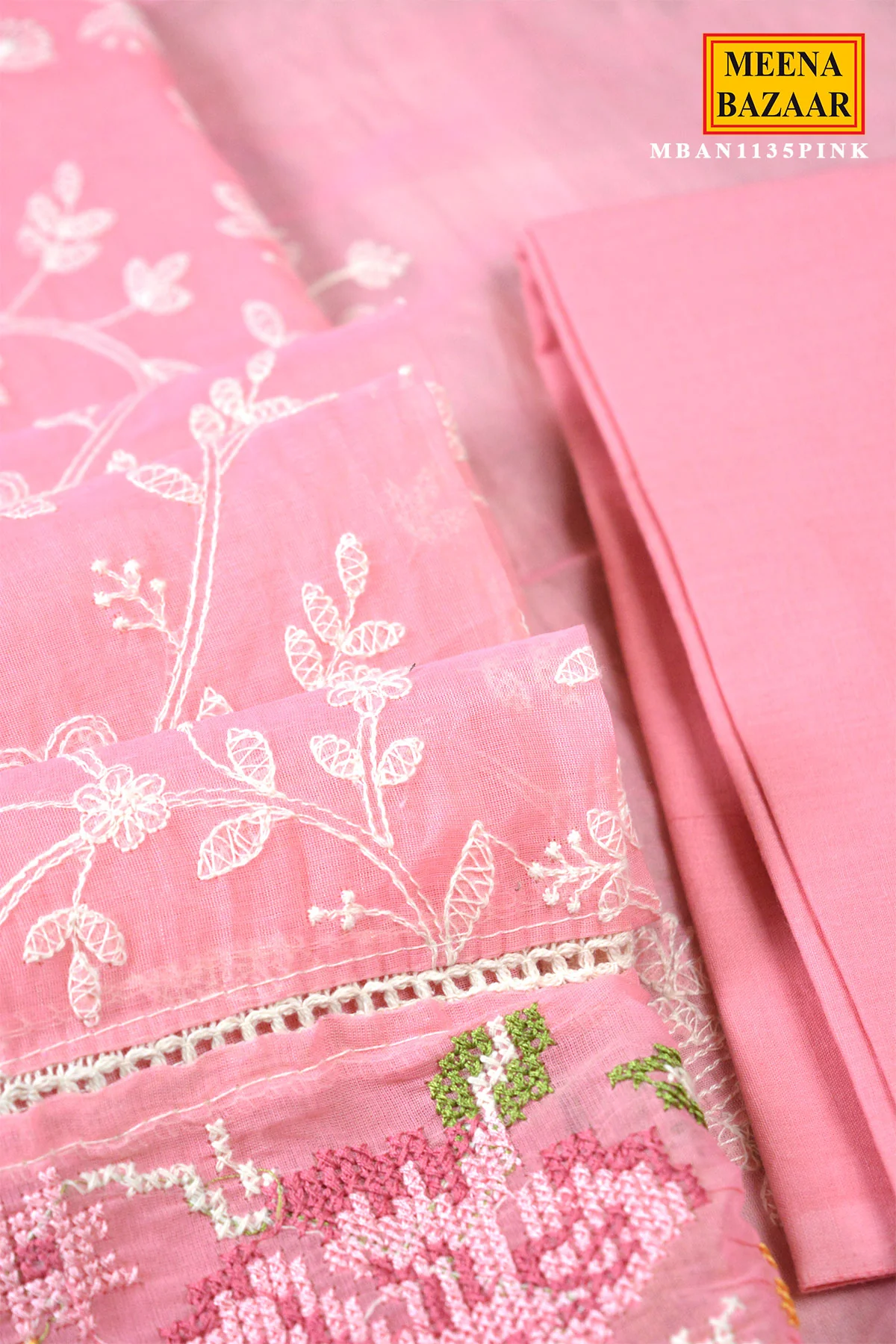 Pink Embroidered Suit Set with Dupatta - Image 4