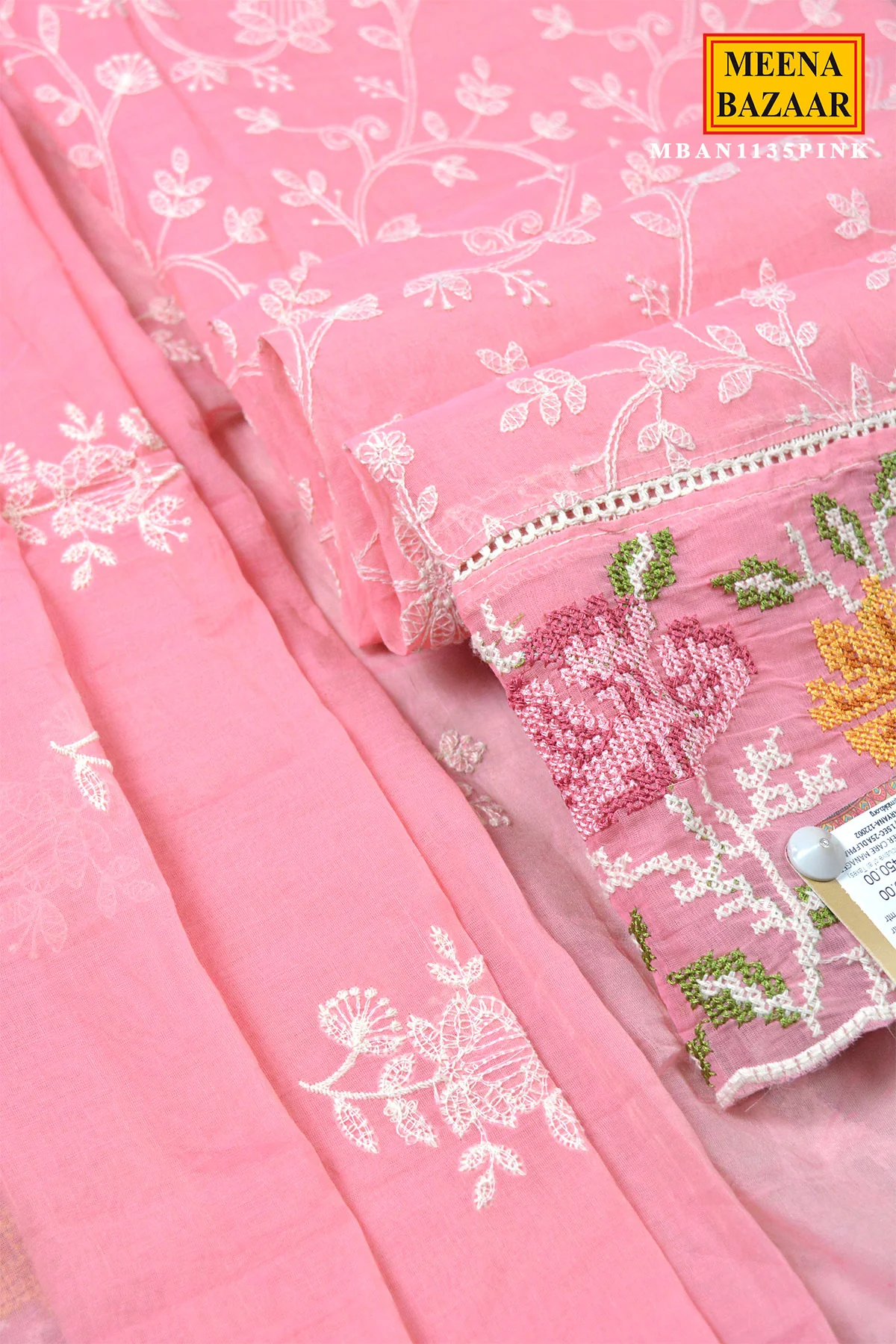 Pink Embroidered Suit Set with Dupatta - Image 5
