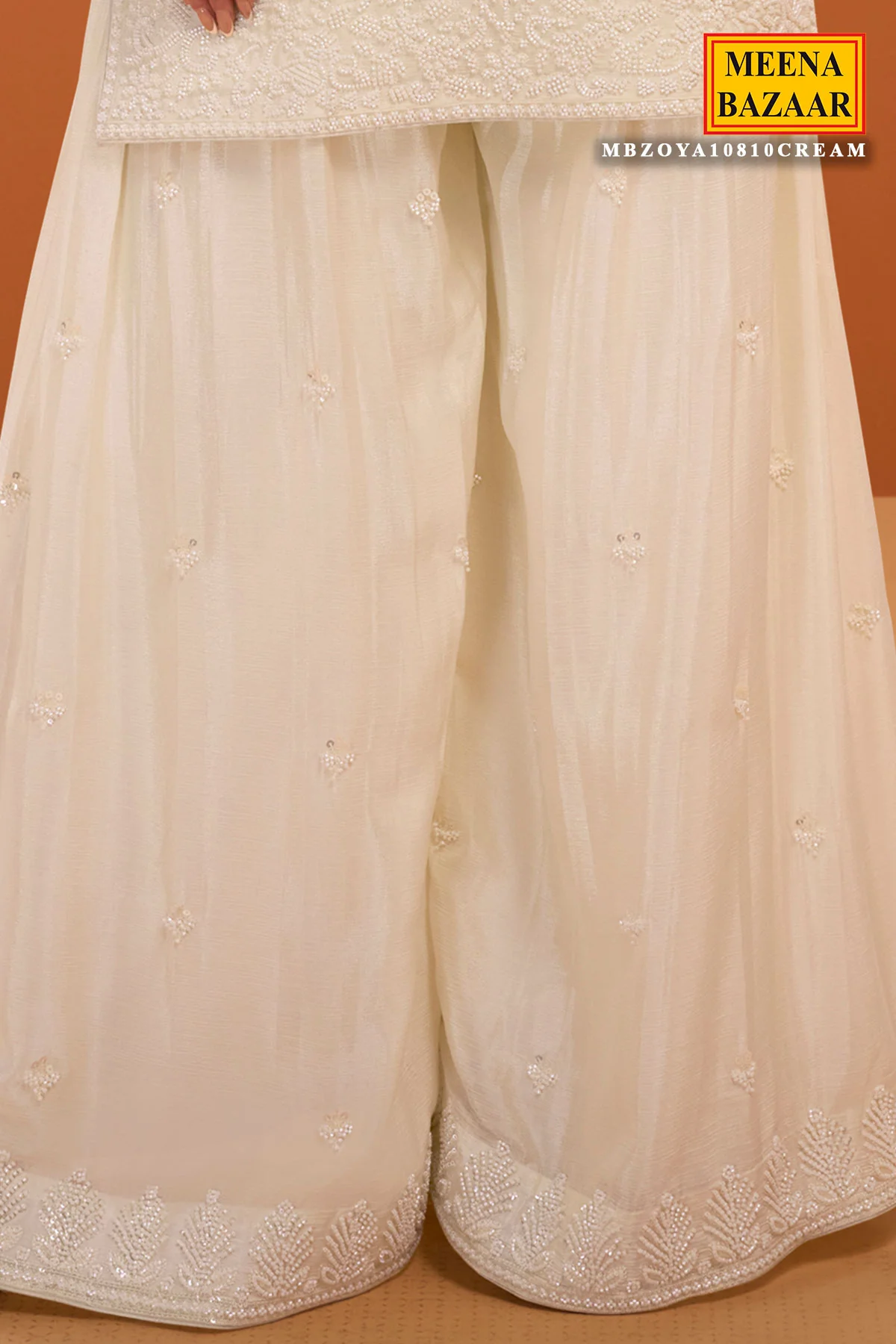 Cream Chinon Embroidered Ready Made Suit - Elegant Festive Wear - Image 3