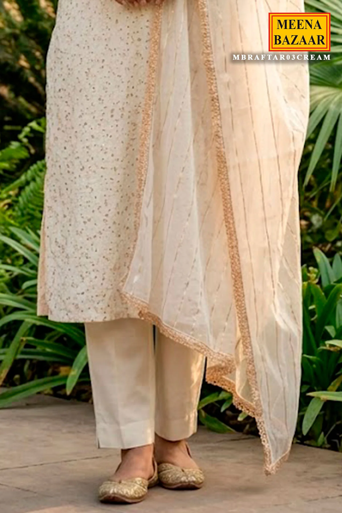 Cream Cotton Embroidered Unstitched Suit - Image 3