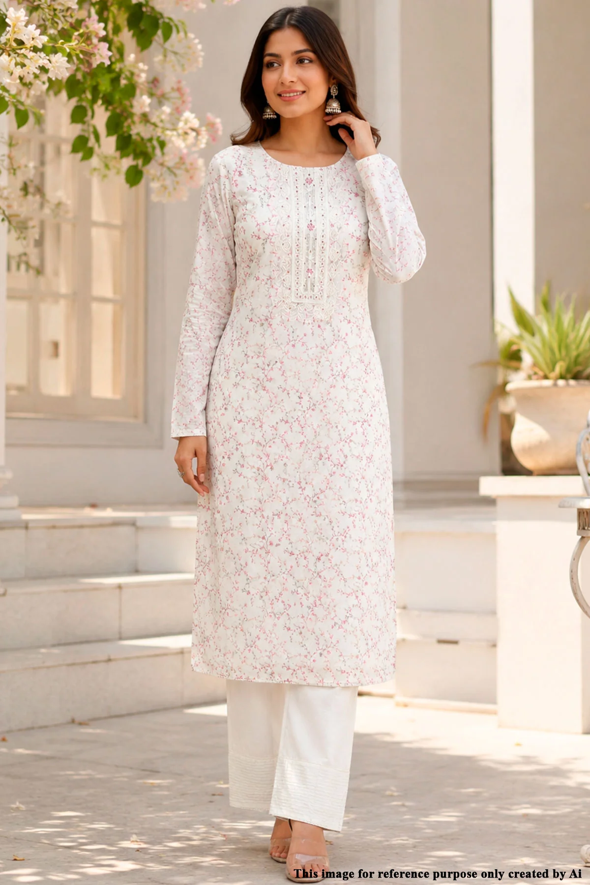 Cream Cotton Embroidered Unstitched Suit Set With Embroidered Dupatta - Image 4