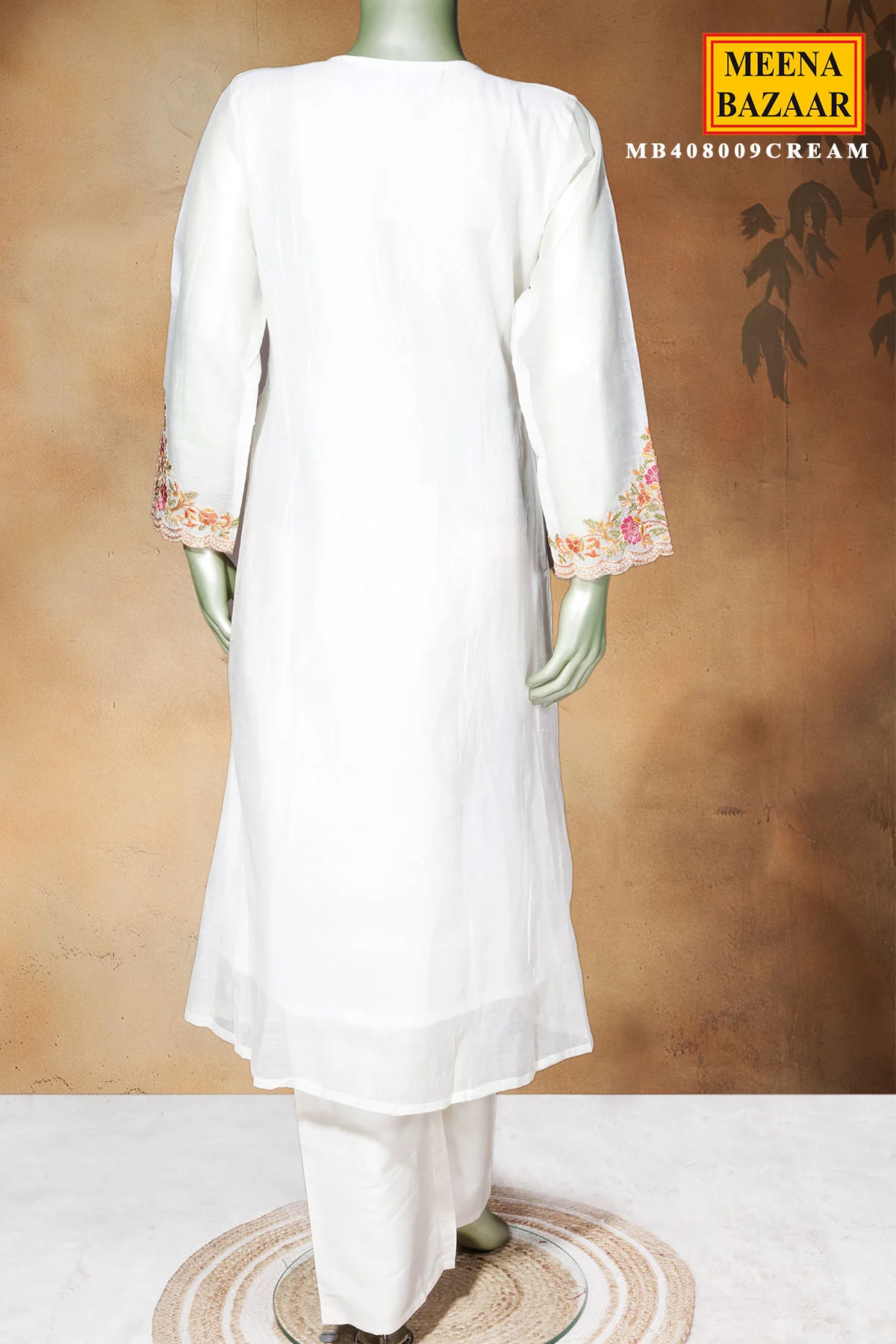 Cream Cotton Ready-Made Suit with Elegant Neck Embroidery - Image 3