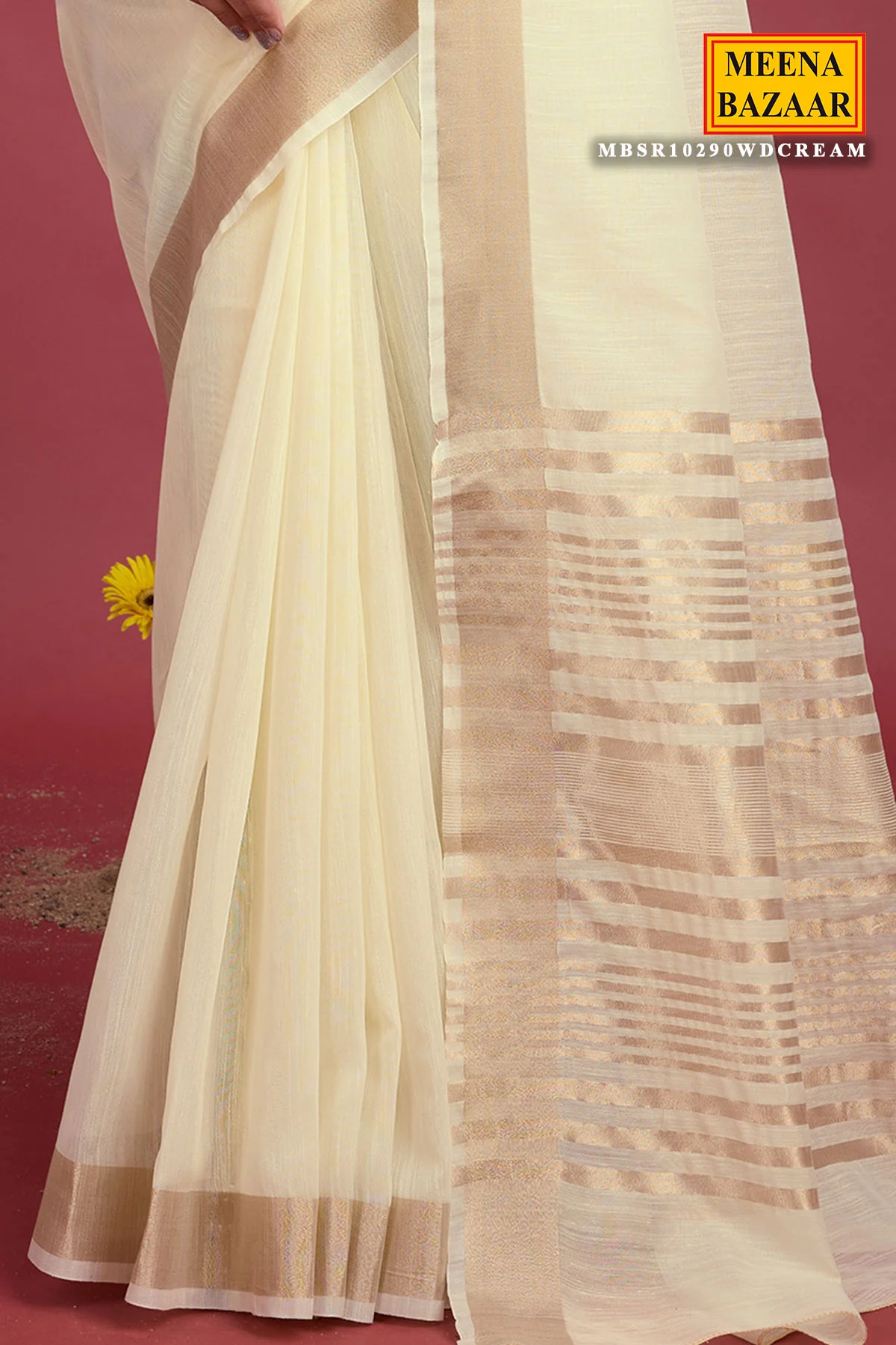 Cream Cotton Weaving Saree – Elegant Everyday Comfort - Image 3