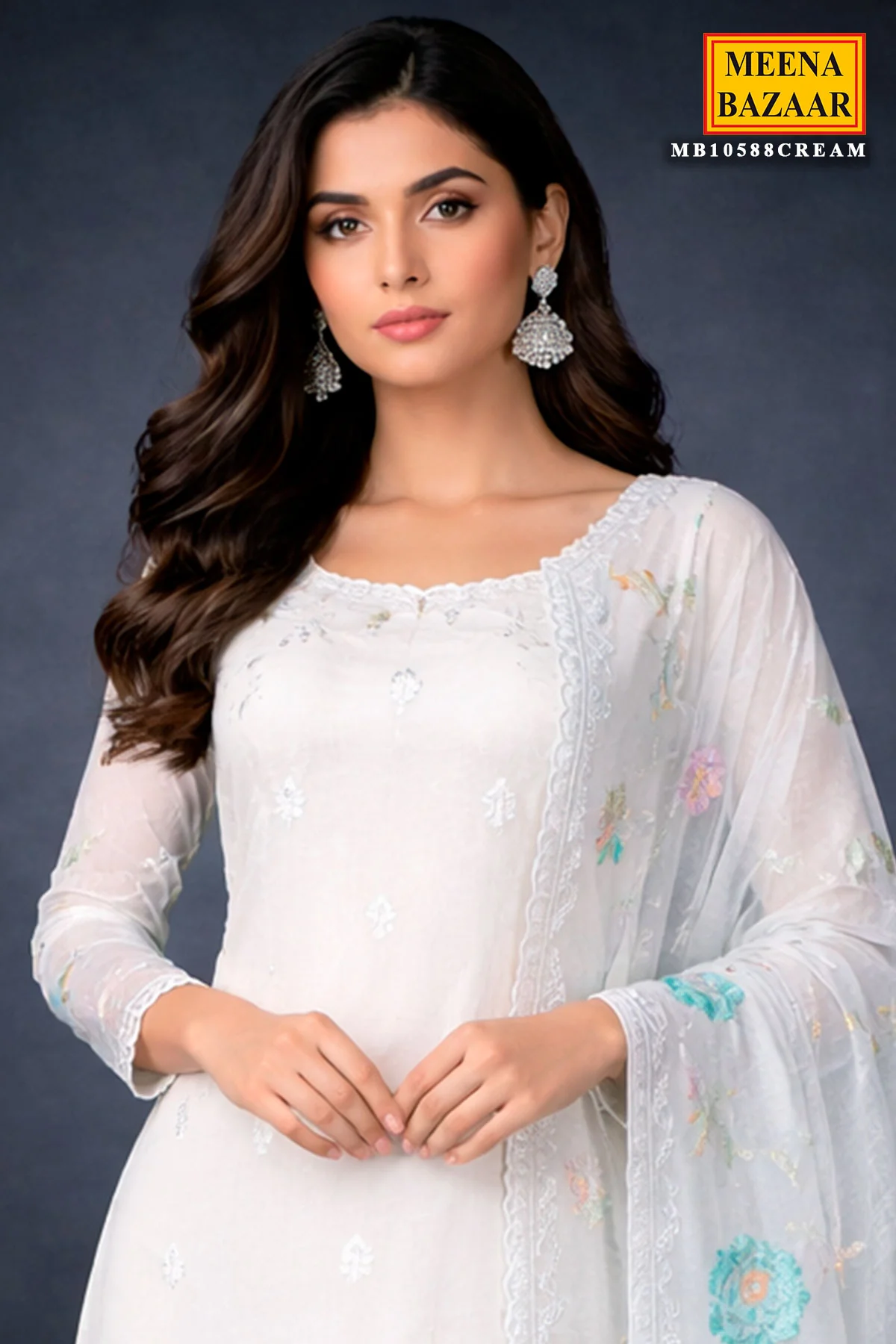 Cream Cotton Unstitched Suit with Embroidery Detail - Image 8