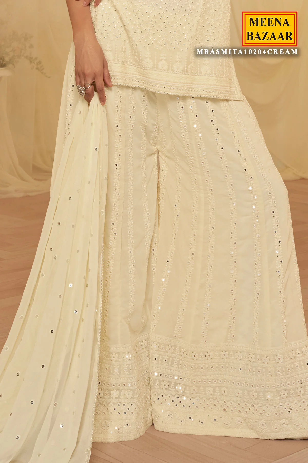 Cream Georgette Anarkali Ready Made Suit for Festive & Occasion Wear - Image 5
