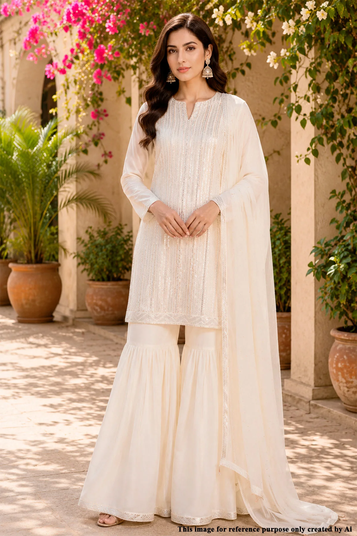 Cream Georgette Sequin Embroidered 3Pc Unstitched Suit