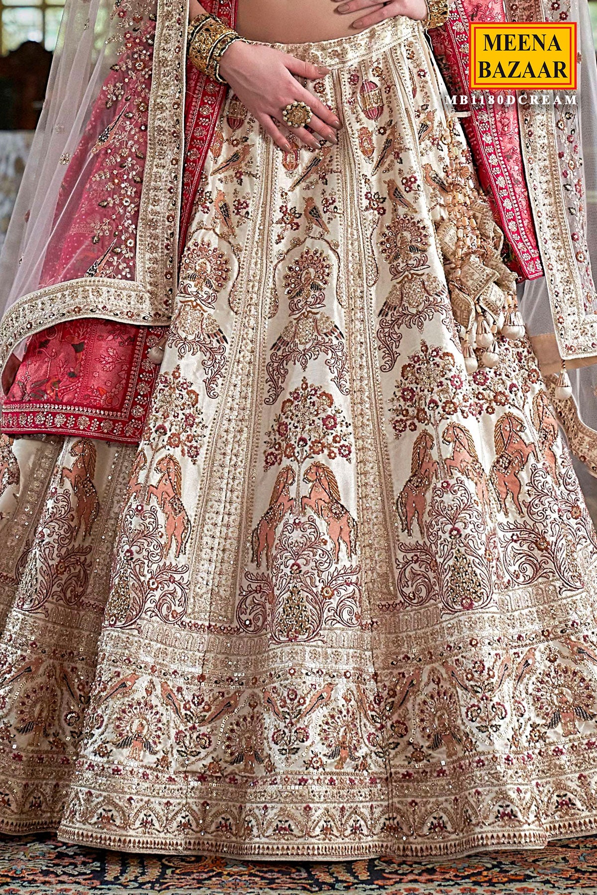 Cream Silk and Sequin Embroidered Lehenga – Elegant Bridal & Festive Ensemble - Image 3
