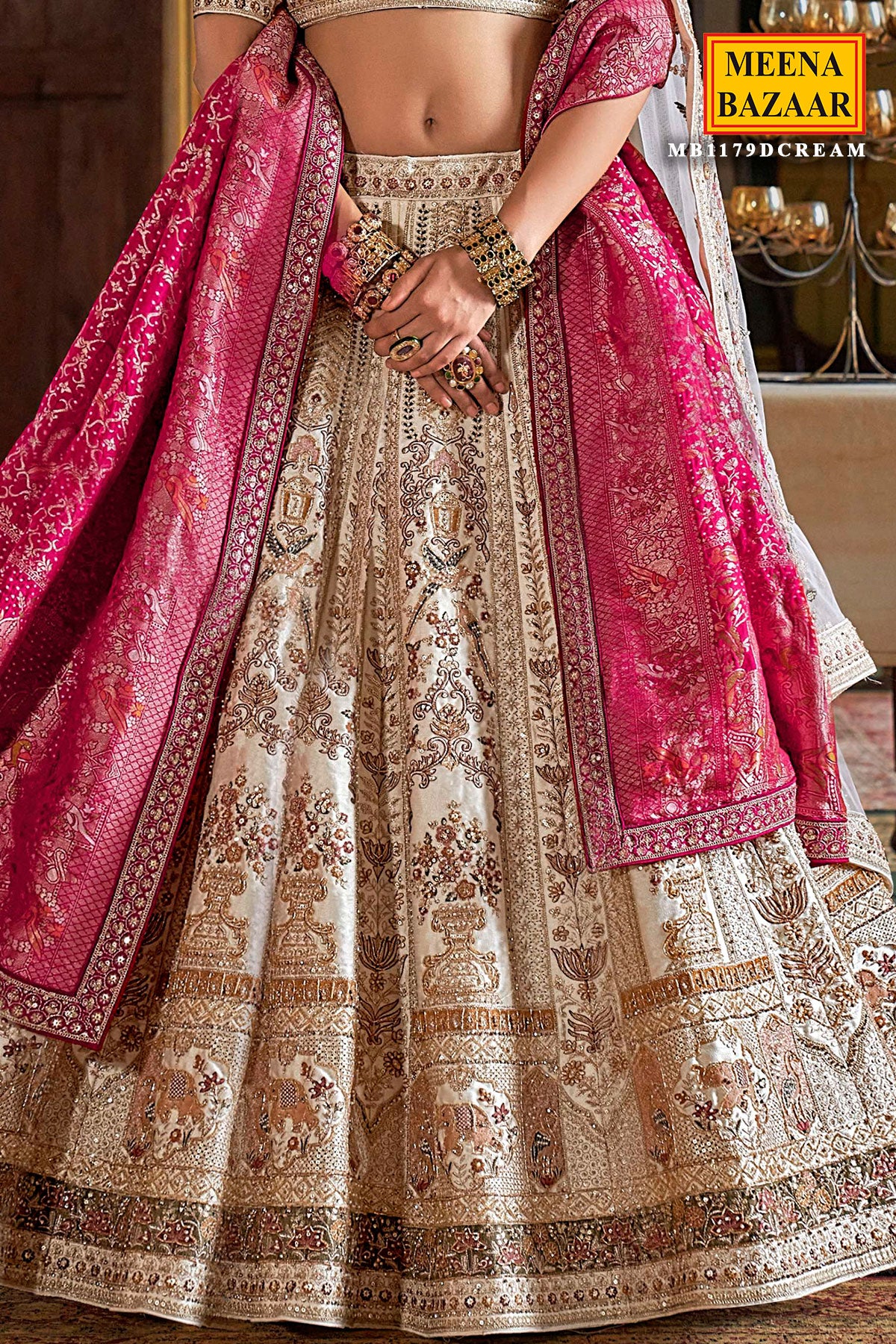 Cream Zari and Sequin Embroidered Bridal Lehenga – Luxurious Wedding Wear - Image 3