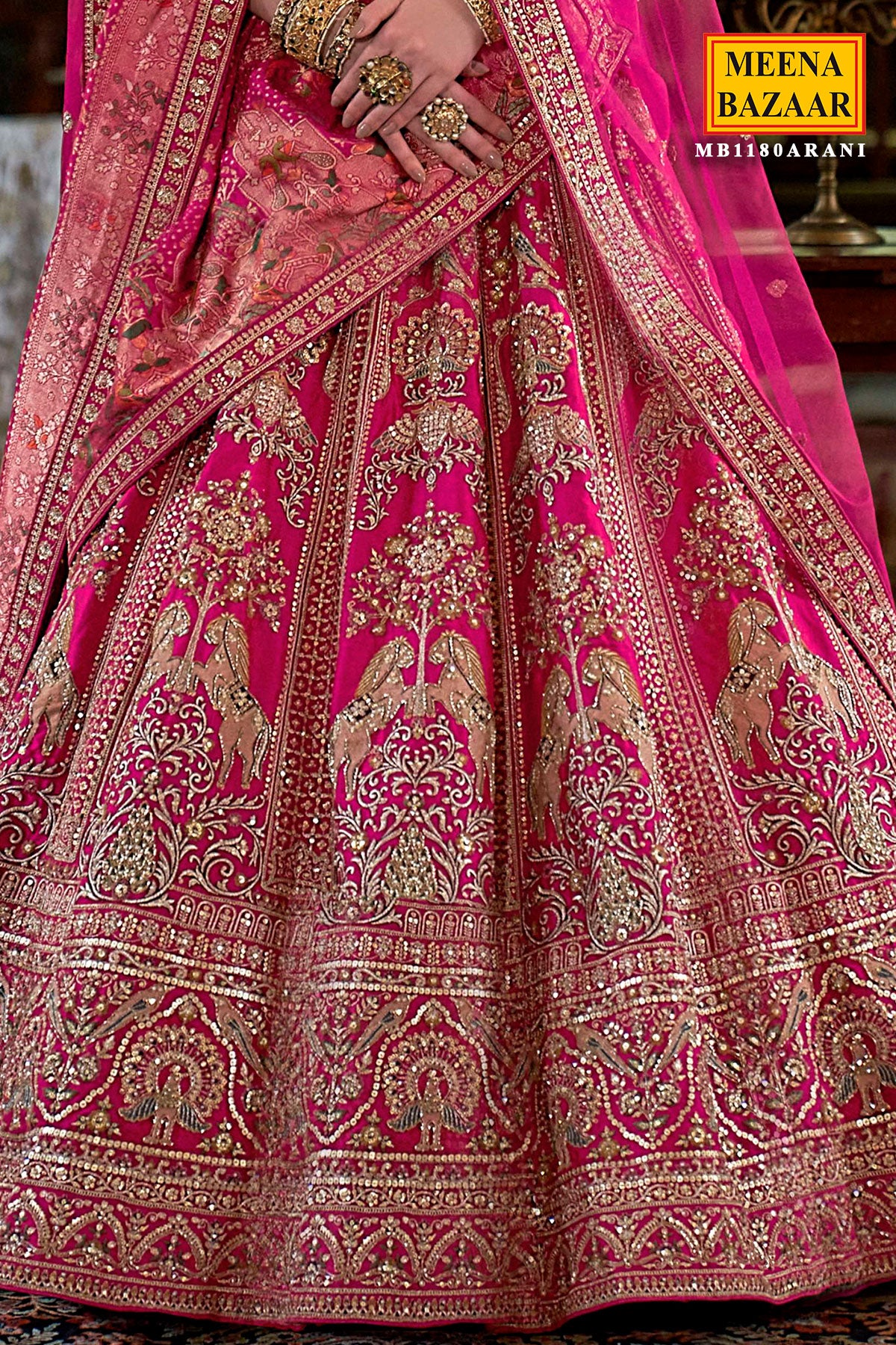 Rani Silk Zari and Sequin Embroidered Lehenga – Luxurious Bridal Wear - Image 3