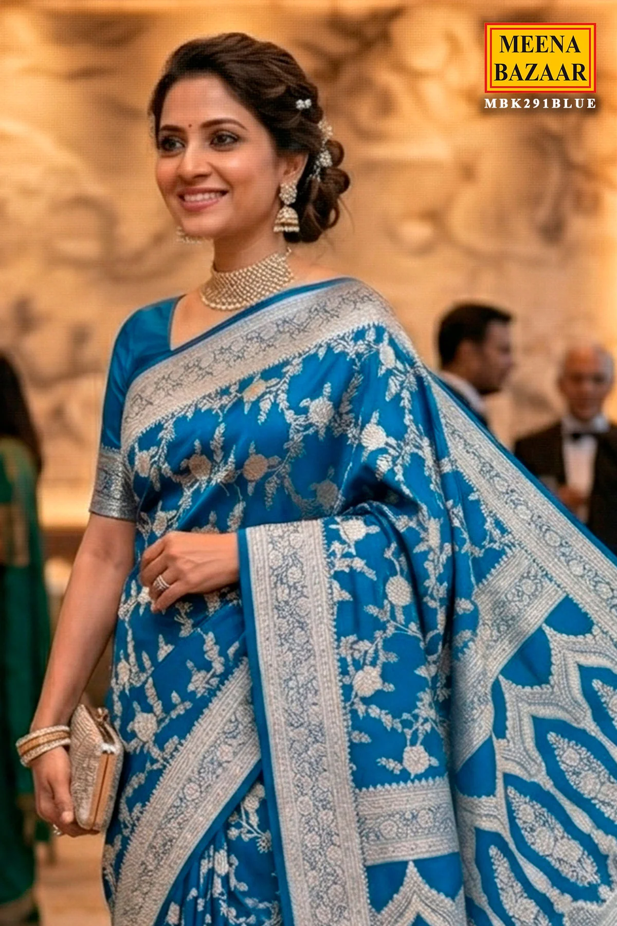 Elegant Blue Banarasi Saree - Statement Party Wear - Image 2