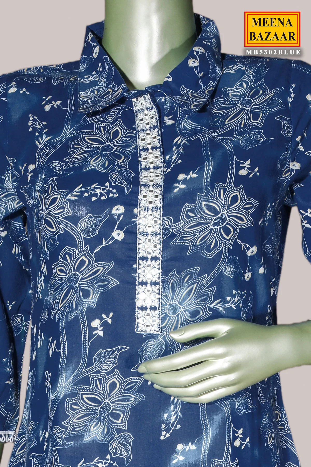 Elegant Blue Cotton Kurti with Stylish Printed Design - Image 3