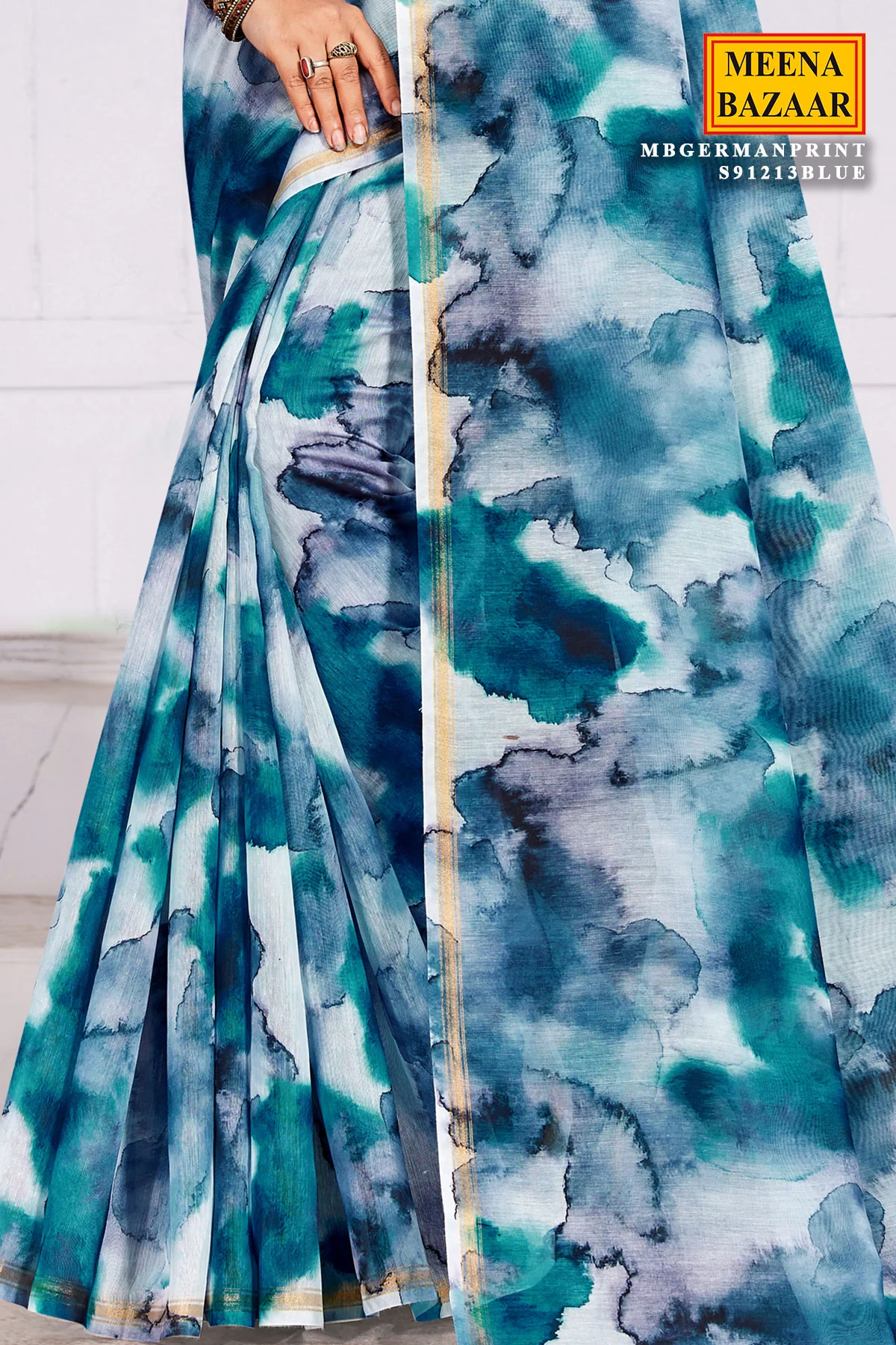 Elegant Blue Organza Printed Saree – Lightweight & Graceful Ethnic Wear - Image 3