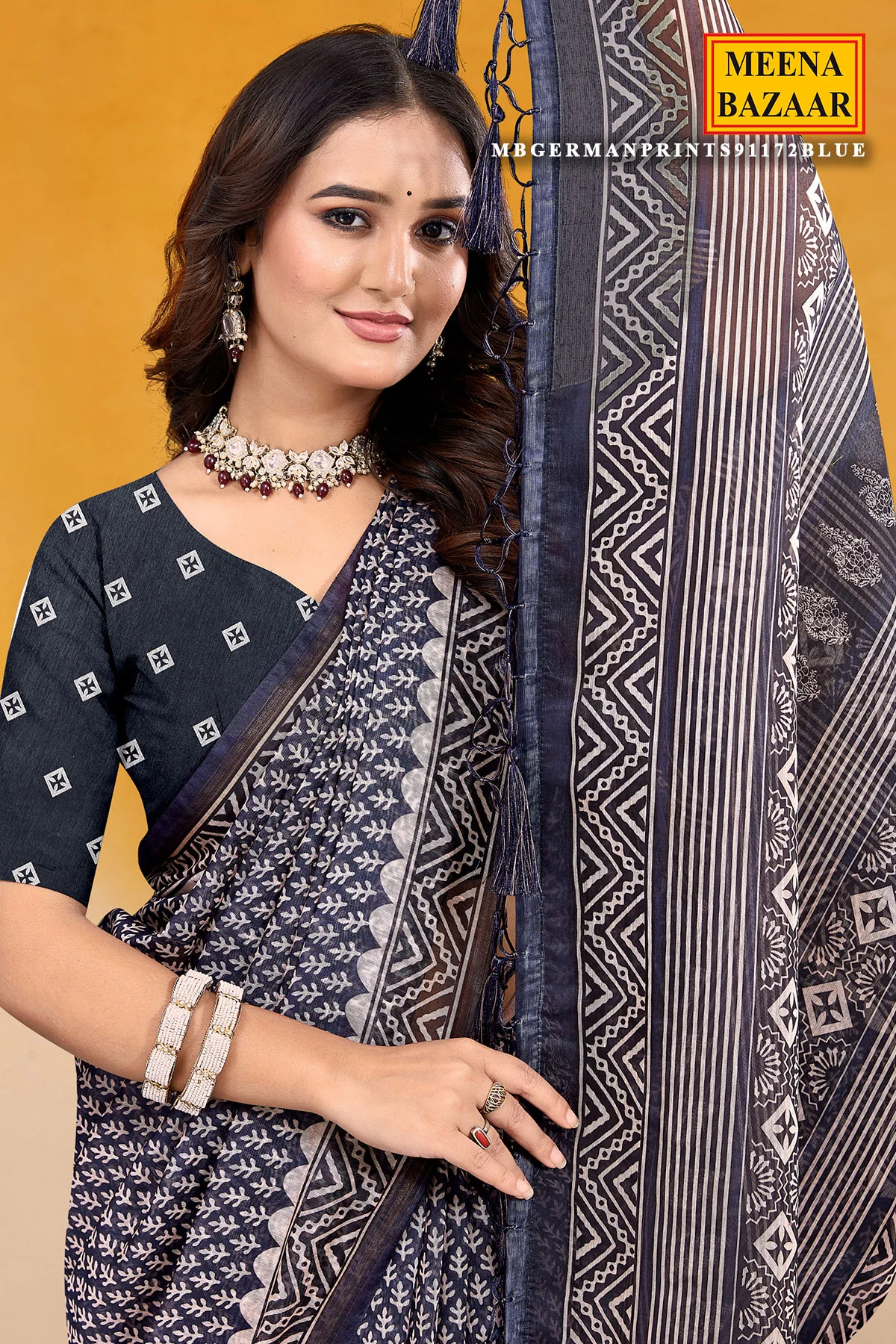 Elegant Blue Organza Saree - Image 2