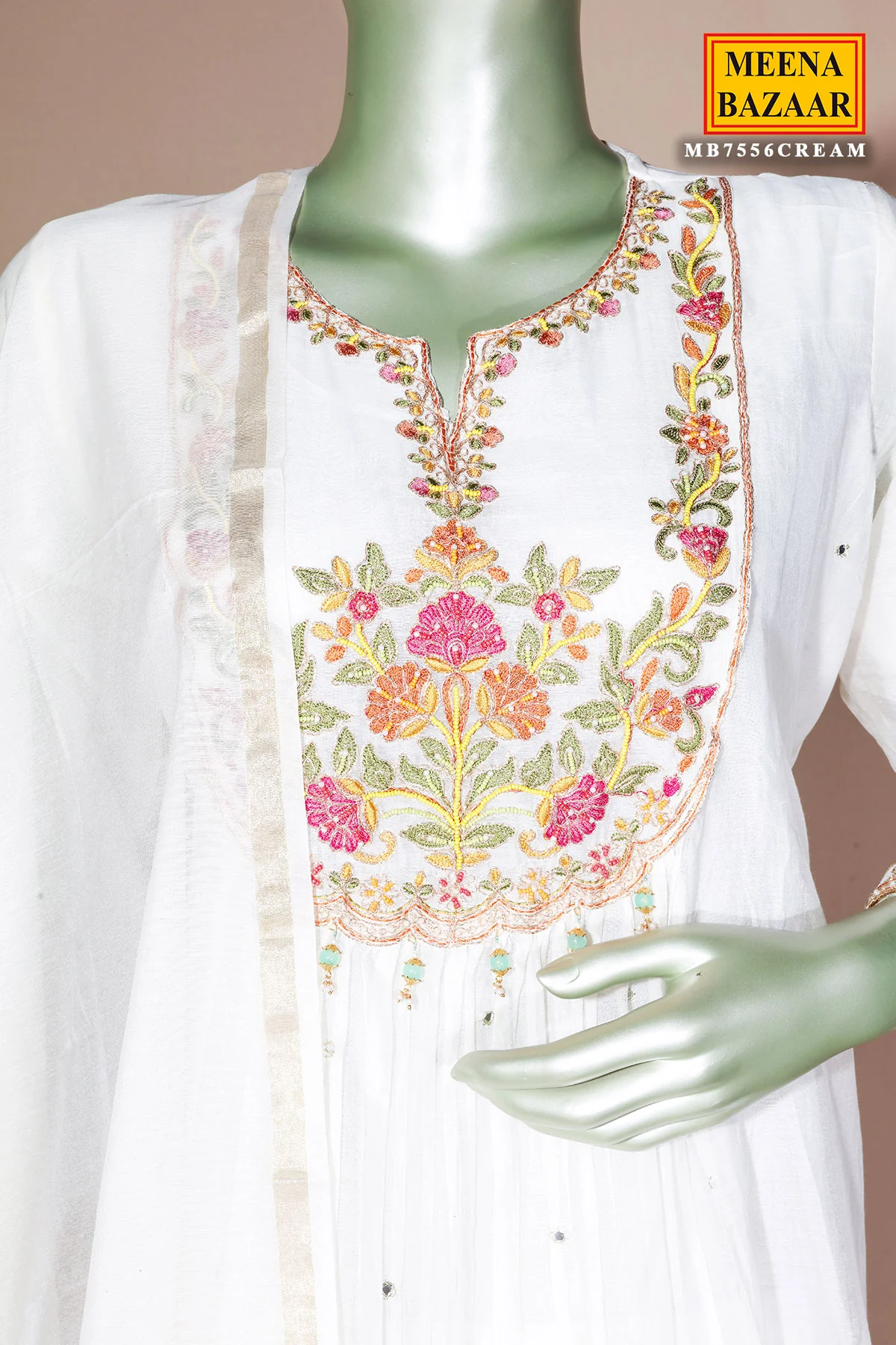 Elegant Cream Cotton Ready Made Suit with Classic Ethnic Appeal - Image 3