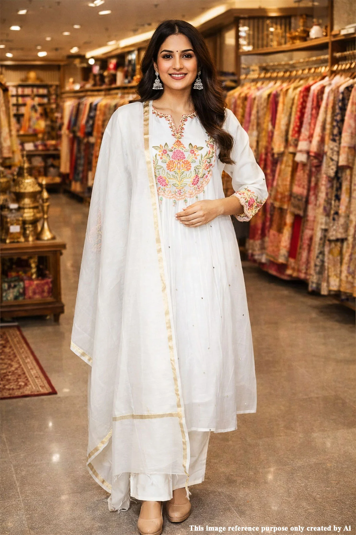 Elegant Cream Cotton Ready Made Suit with Classic Ethnic Appeal - Image 5