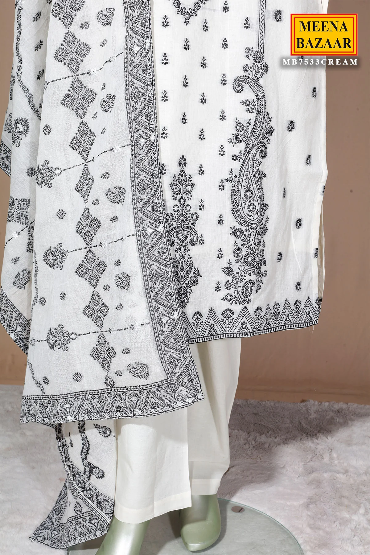 Elegant Cream Cotton Ready Made Suit with Classic Ethnic Appeal - Image 4
