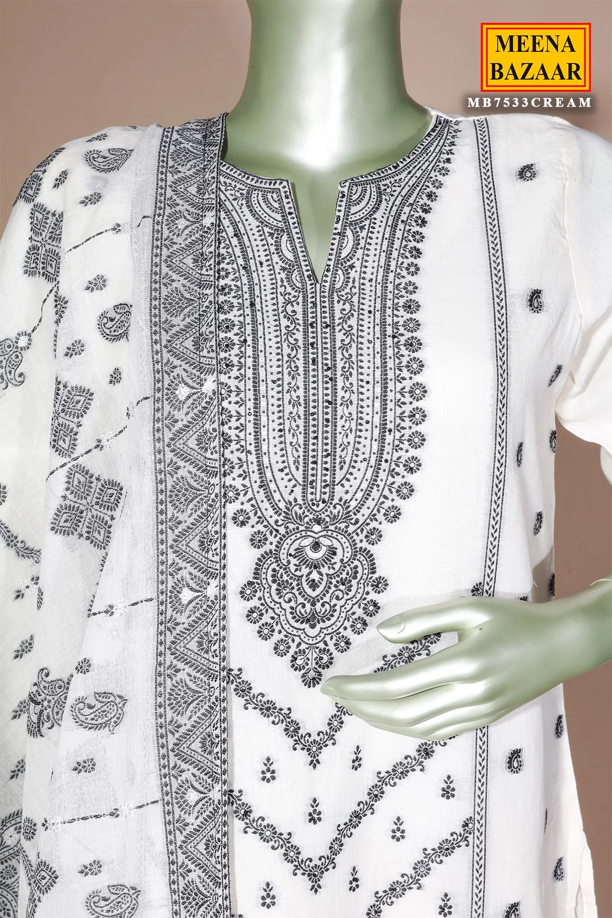 Elegant Cream Cotton Ready Made Suit with Classic Ethnic Appeal - Image 5