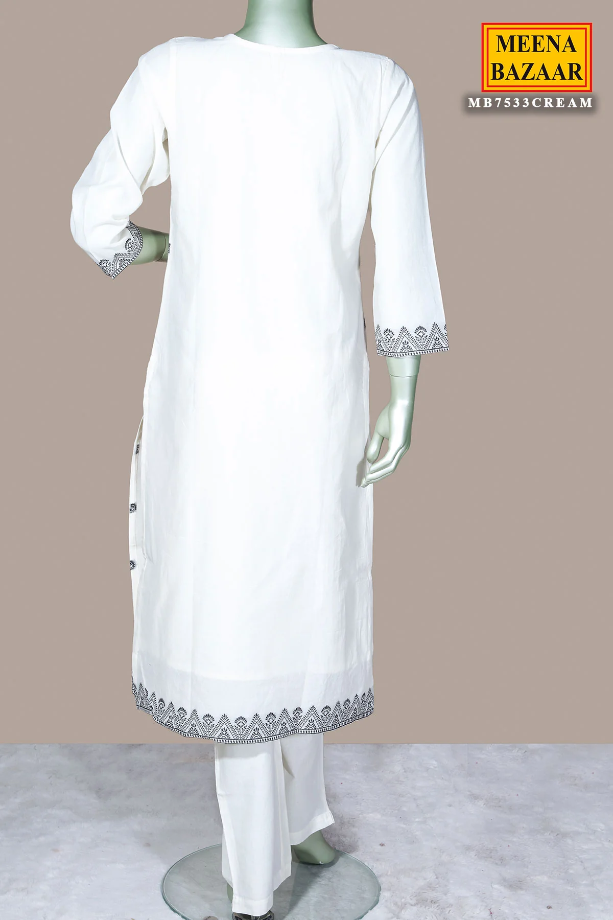 Elegant Cream Cotton Ready Made Suit with Classic Ethnic Appeal - Image 6