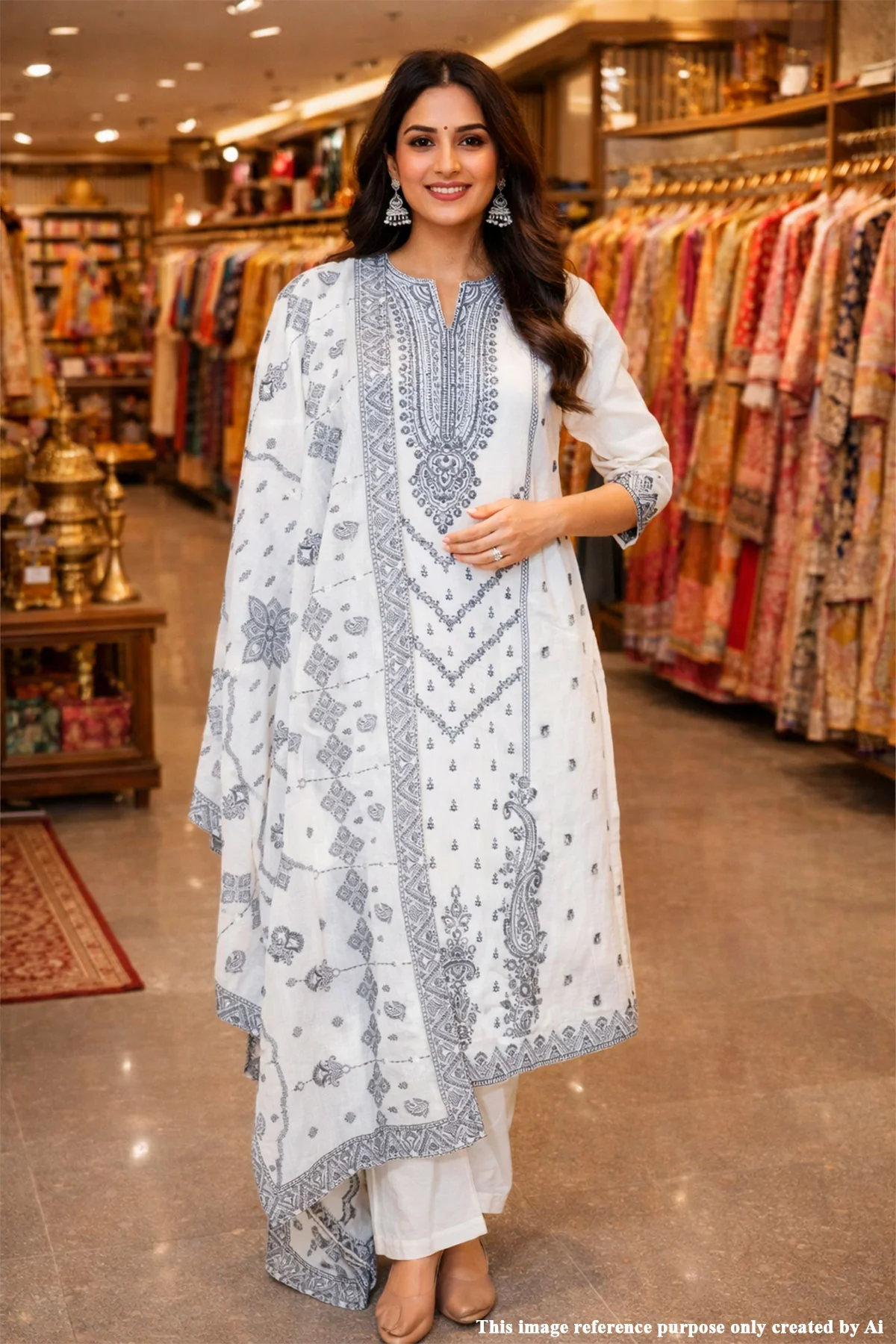Elegant Cream Cotton Ready Made Suit with Classic Ethnic Appeal - Image 7