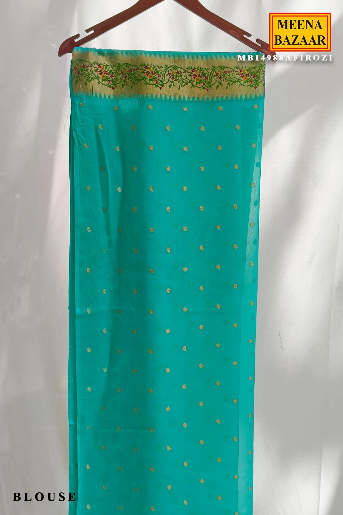 Elegant Firozi Khaddi Saree with Floral Border - Image 3