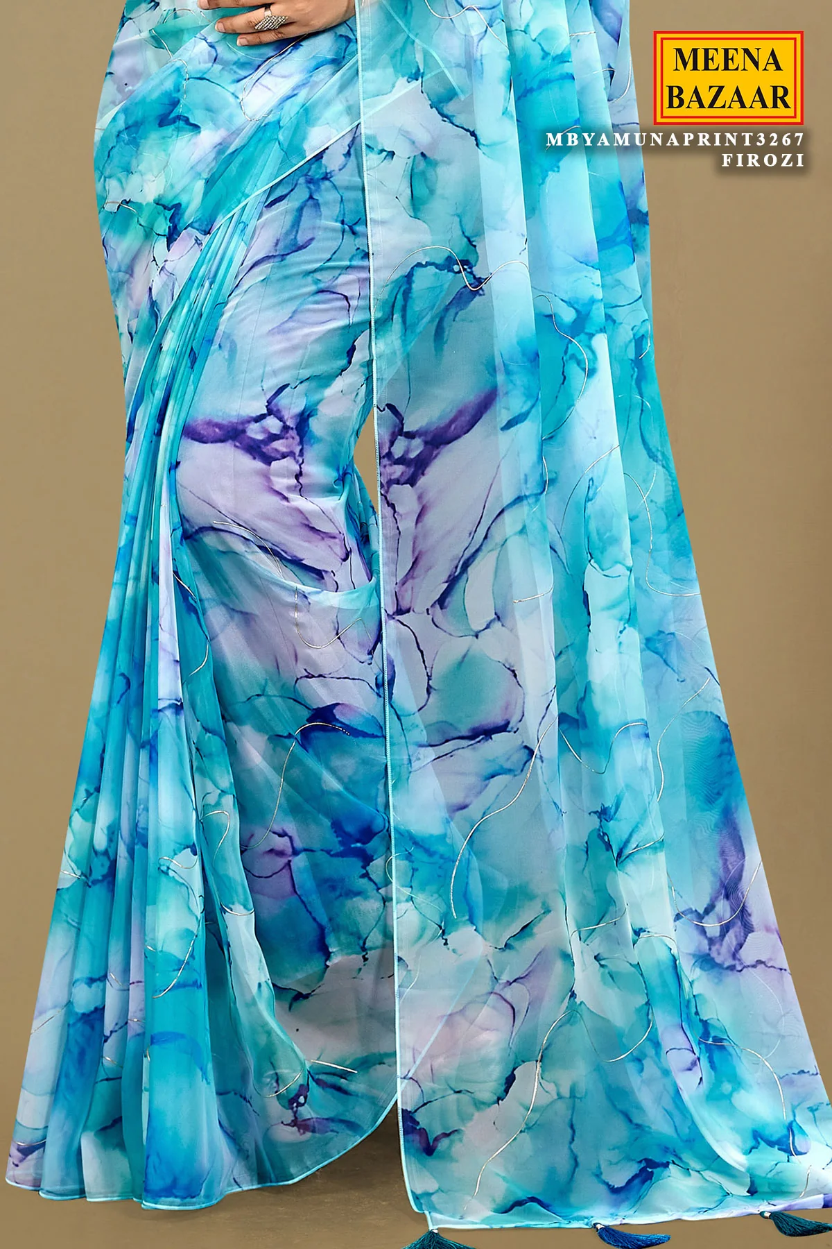 Elegant Firozi Organza Printed Saree for Graceful Ethnic Look - Image 3