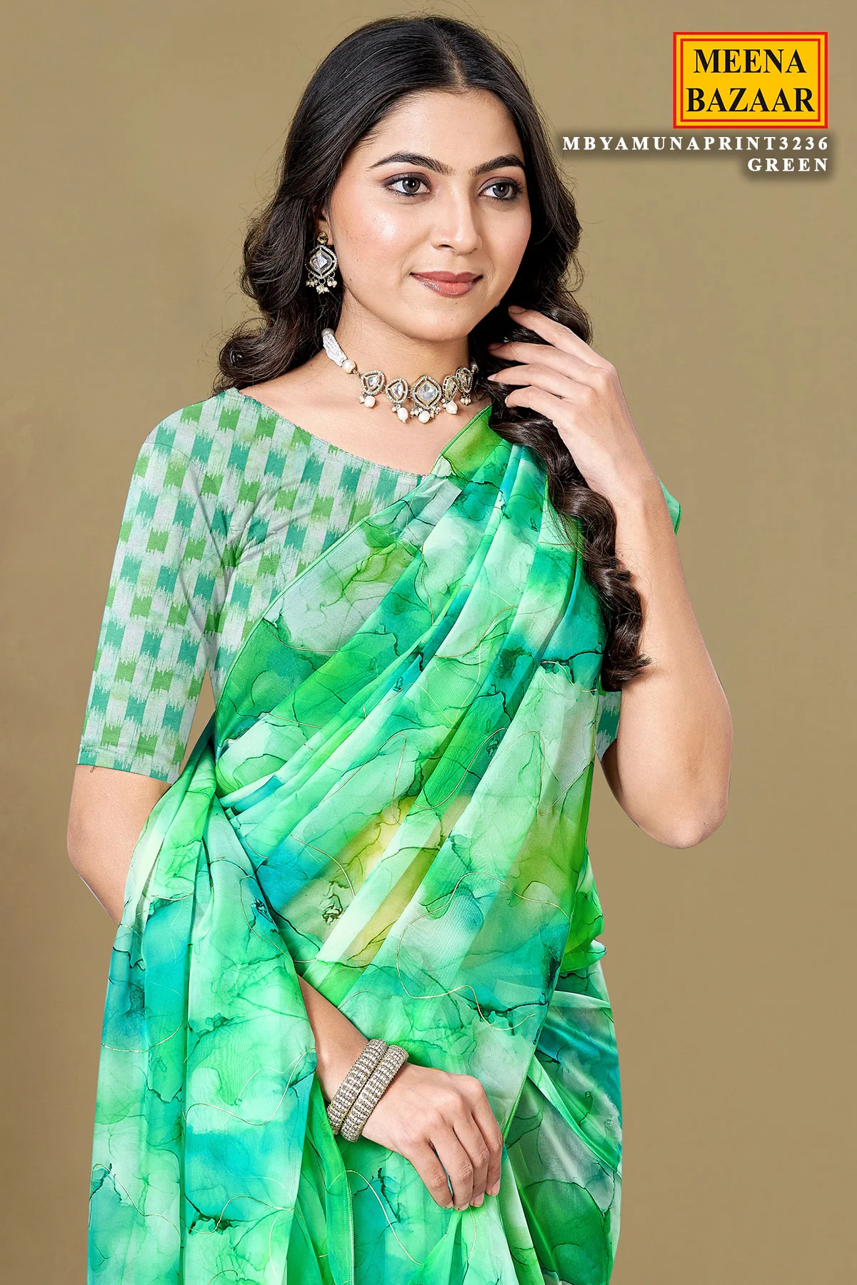Elegant Green Organza Saree with Printed Design - Image 2