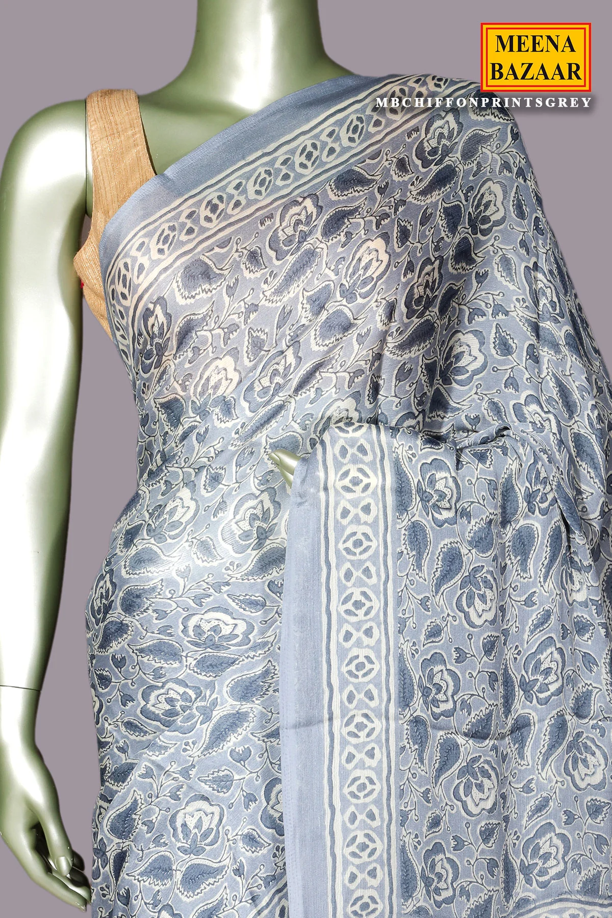 Elegant Grey Georgette Saree – Elegant Printed Drape - Image 3