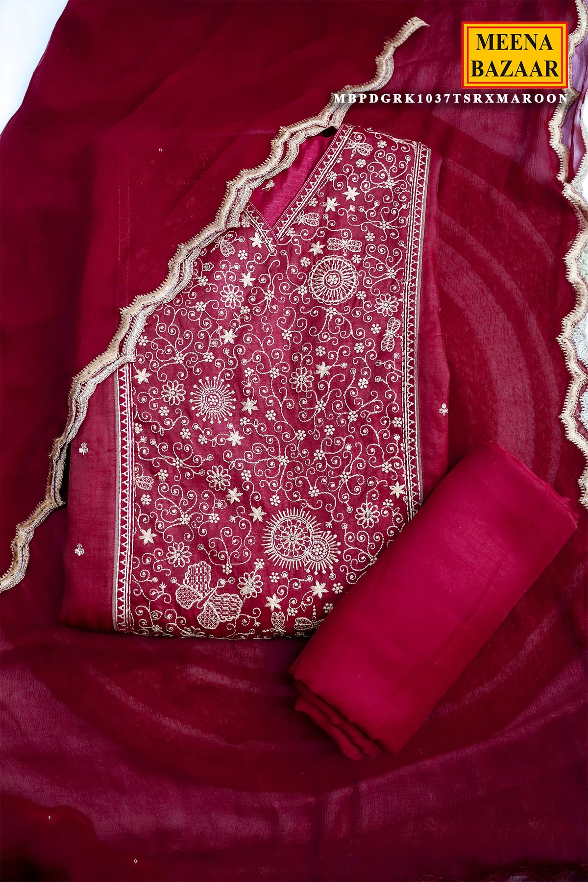 Elegant Maroon Unstitched Suit - Image 2