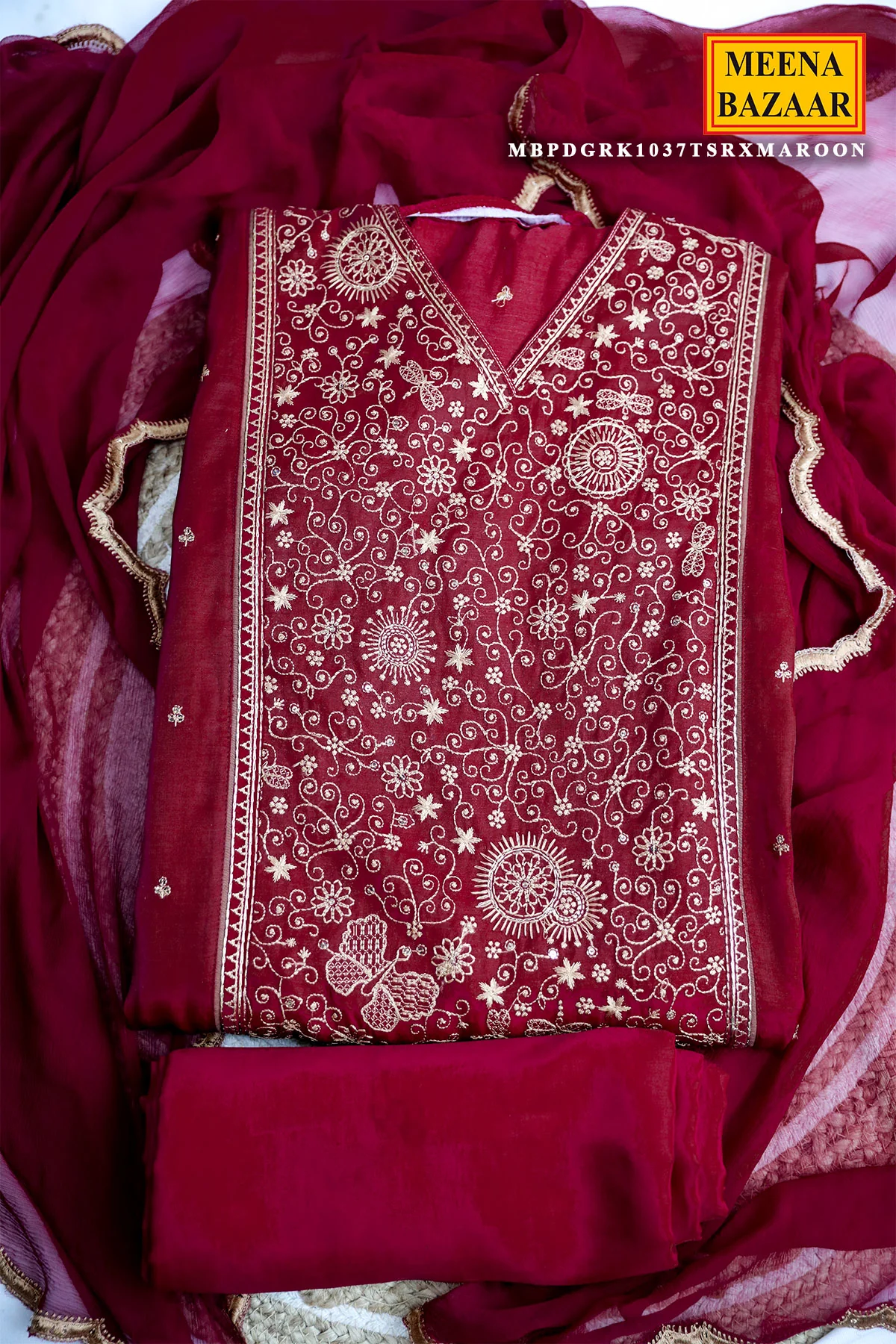 Elegant Maroon Unstitched Suit - Image 3