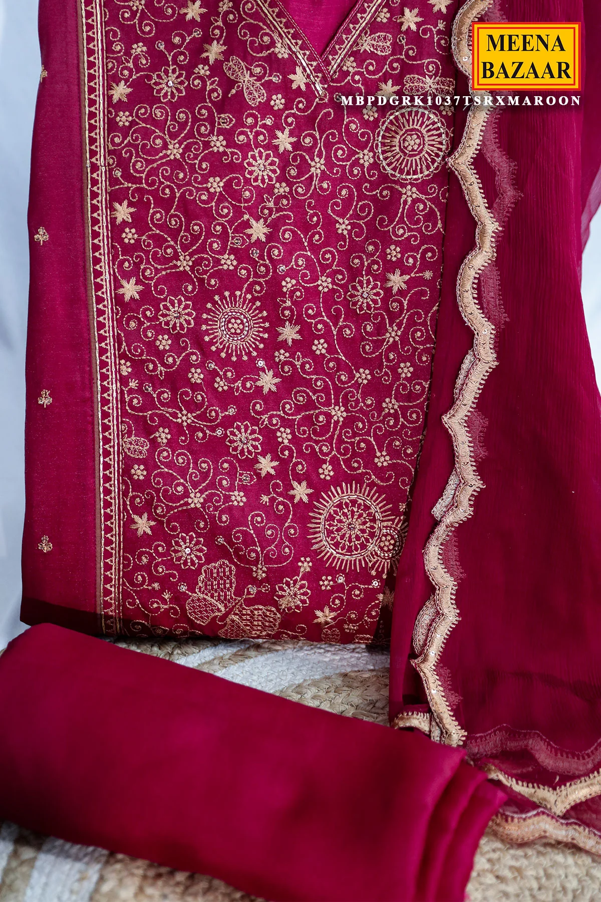 Elegant Maroon Unstitched Suit - Image 4