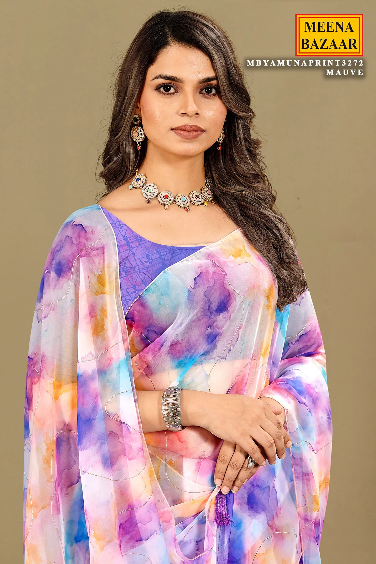 Elegant Mauve Organza Saree with Graceful Printed Design - Image 2