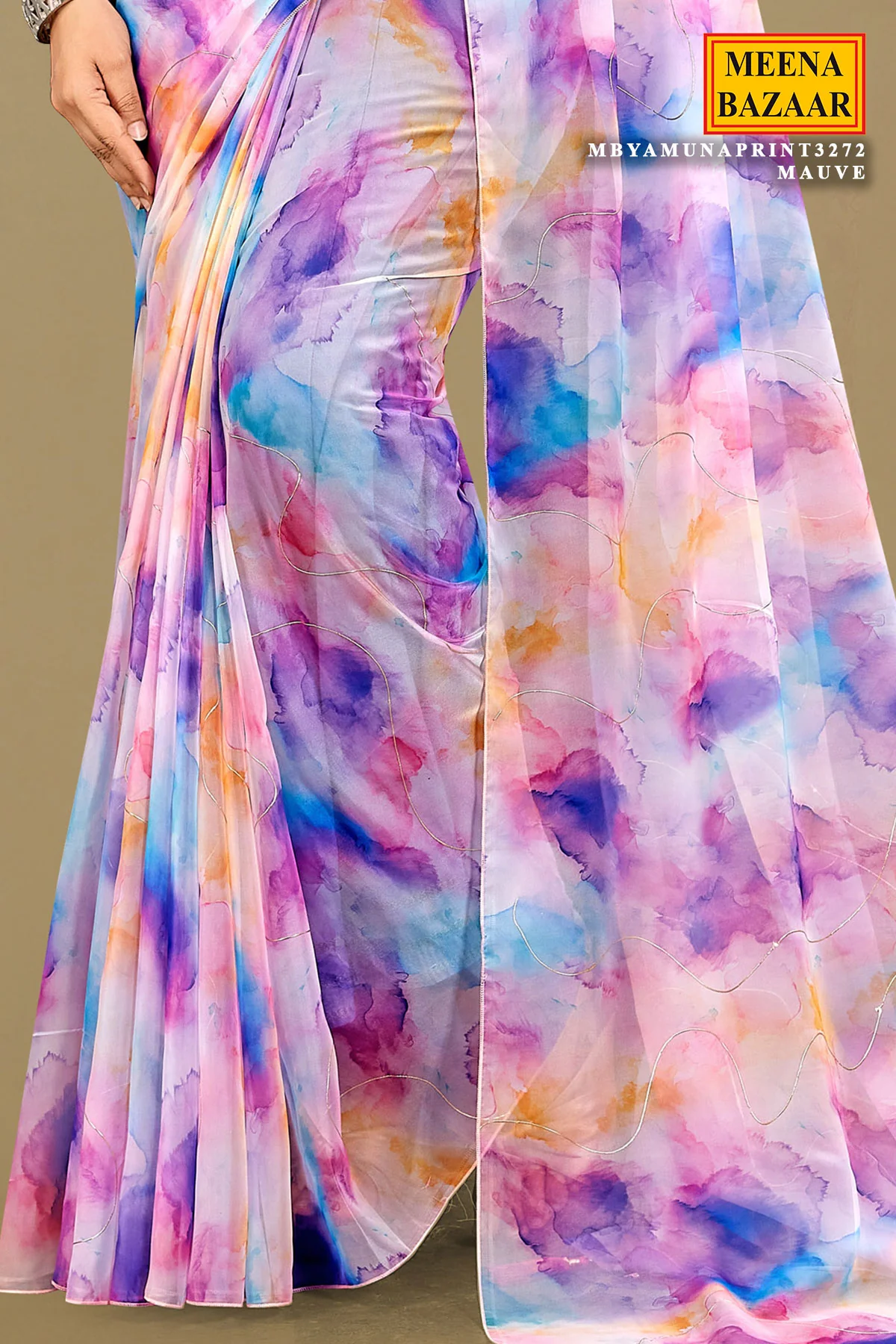 Elegant Mauve Organza Saree with Graceful Printed Design - Image 3