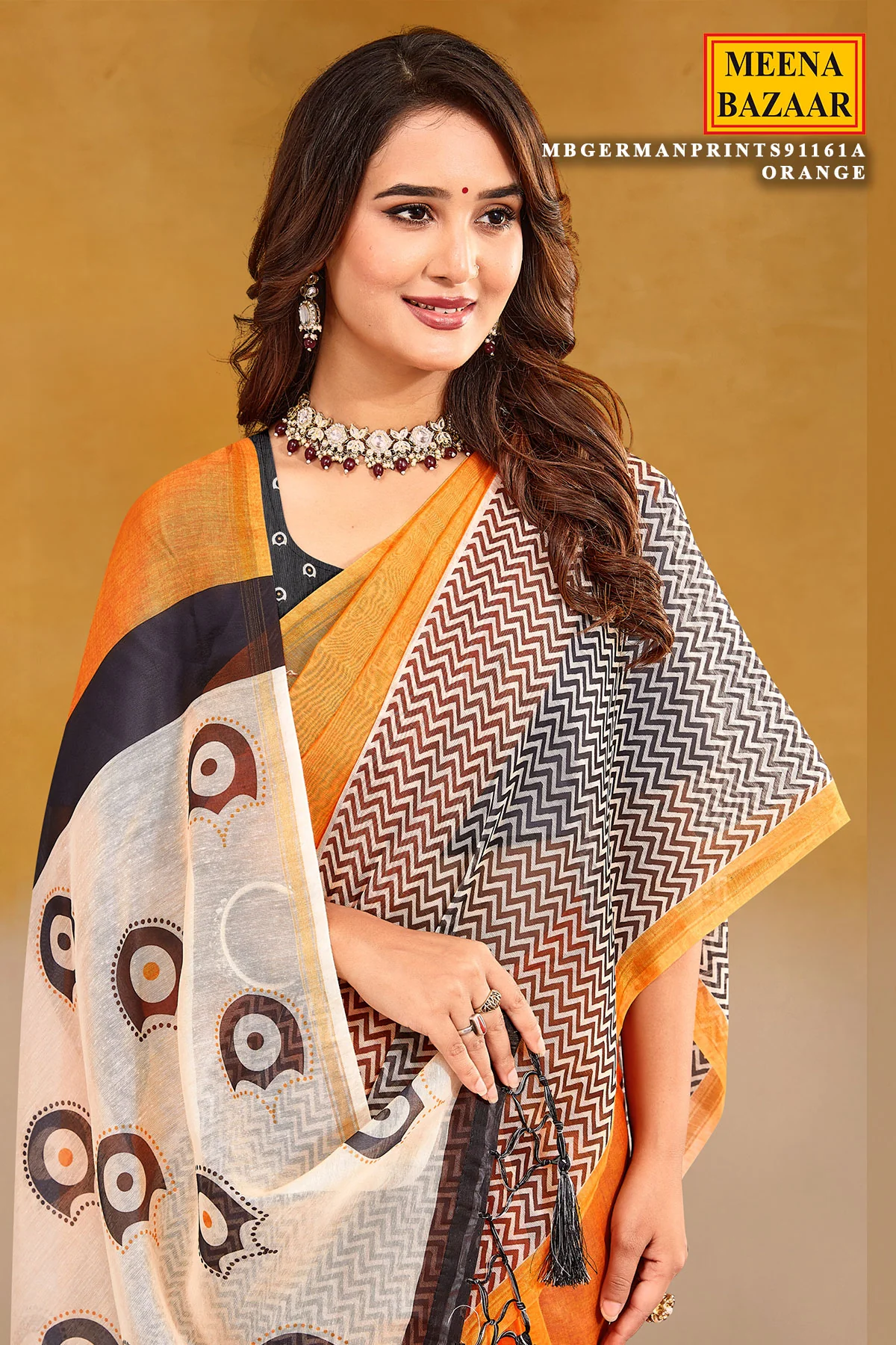 Elegant Orange Organza Saree with Printed Design - Image 2