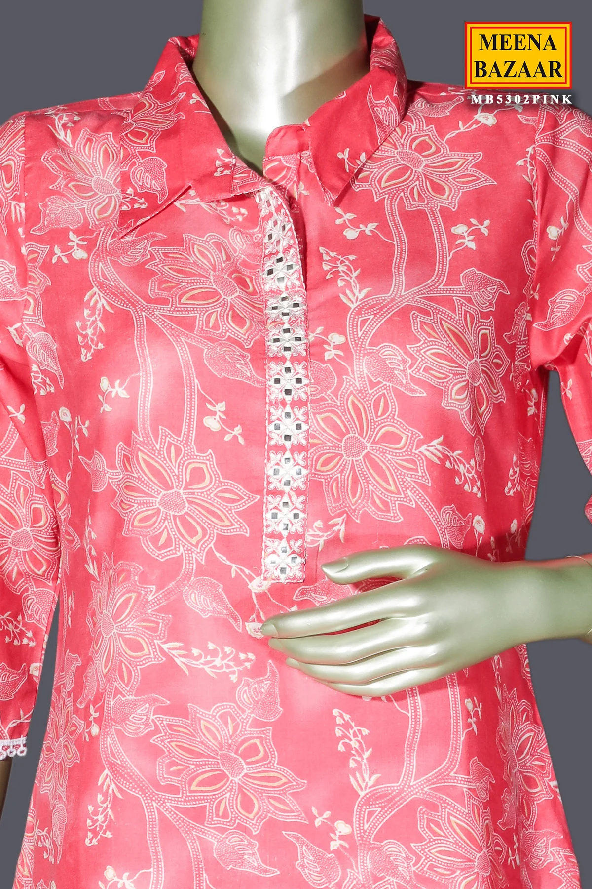 Elegant Pink Cotton Kurti with Graceful Printed Design - Image 3
