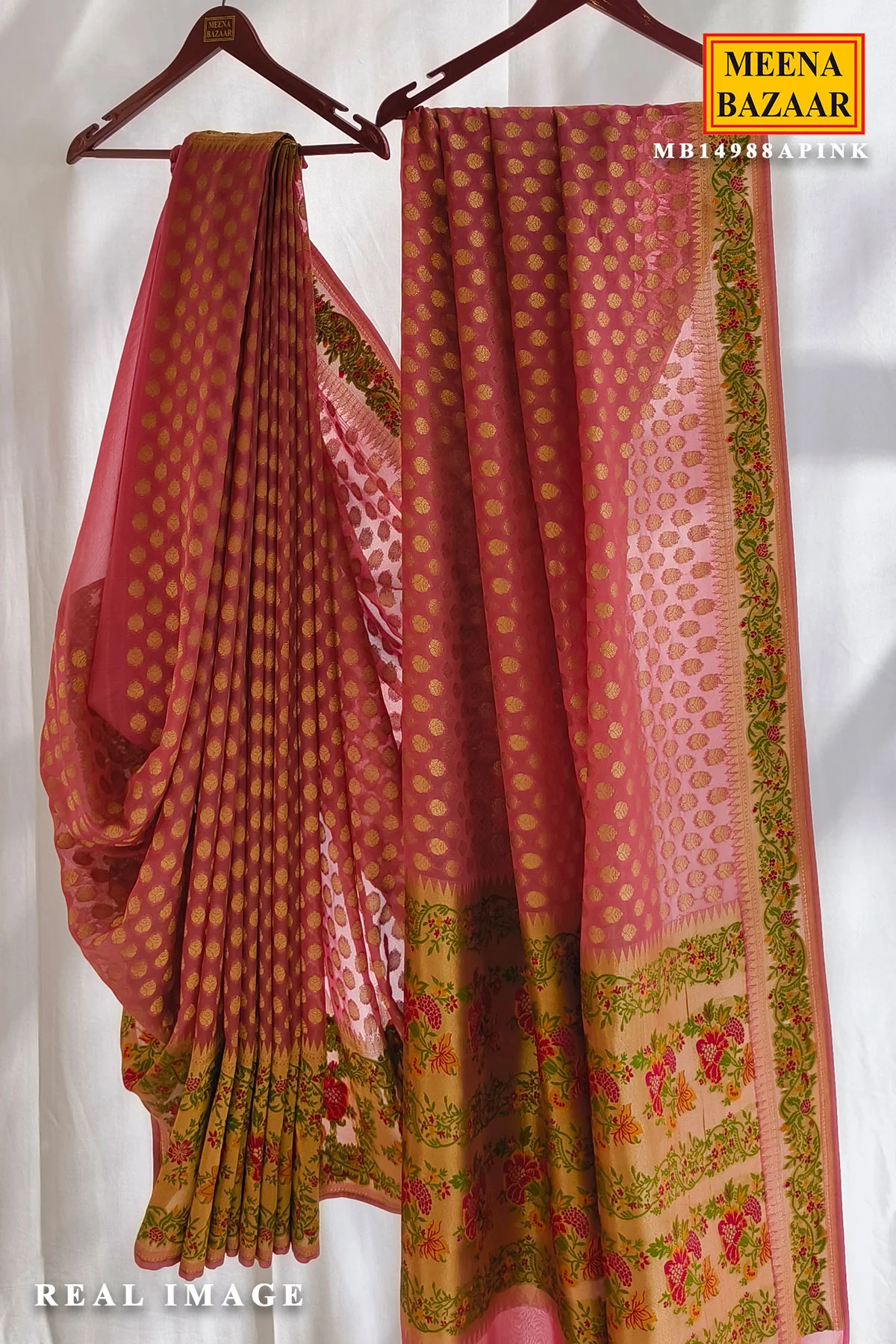 Elegant Pink Khaddi Saree with Floral Border - Image 2