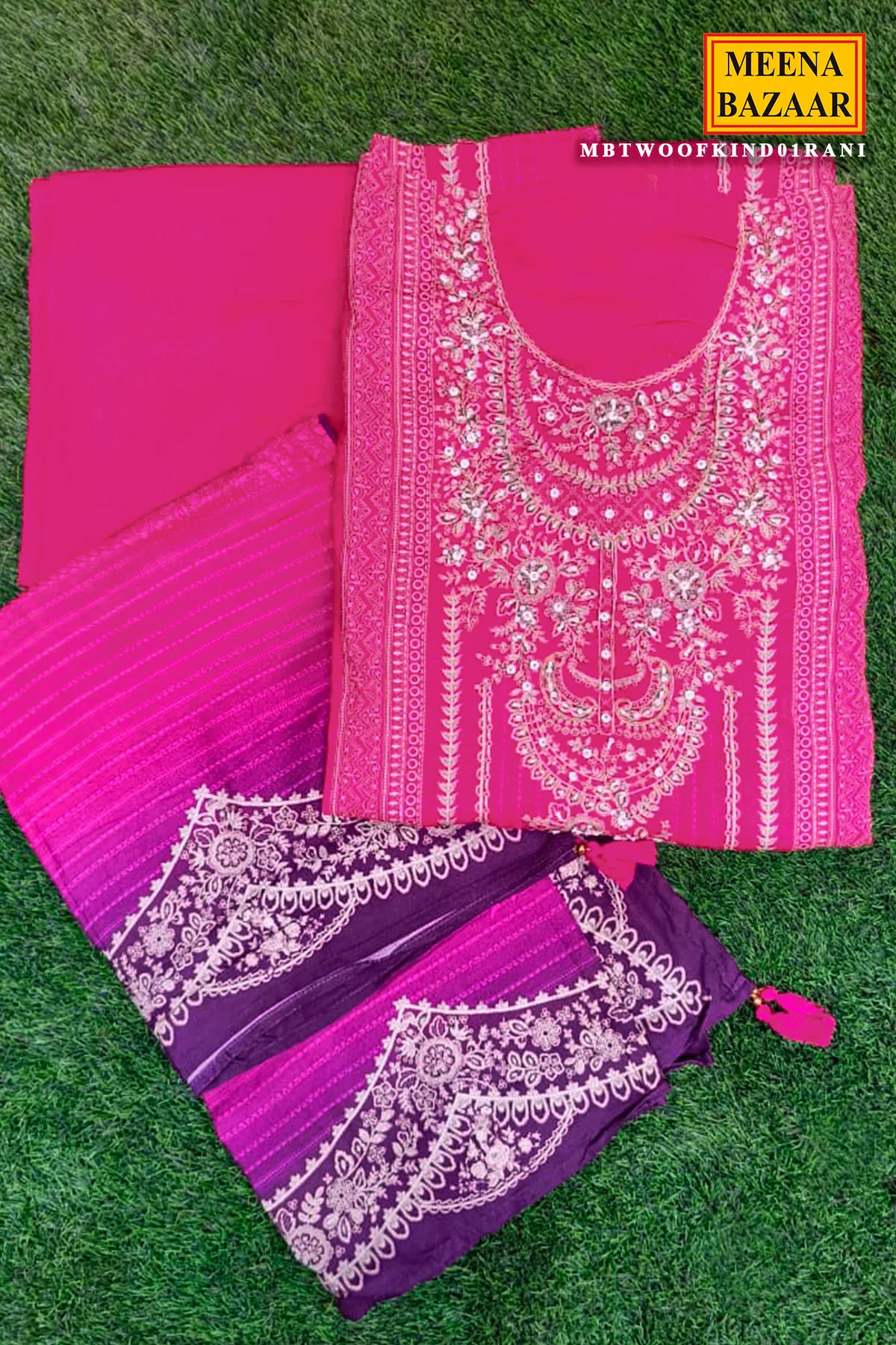 Elegant Rani Pashmina Unstitched Suit with Embroidered Detailing - Image 5