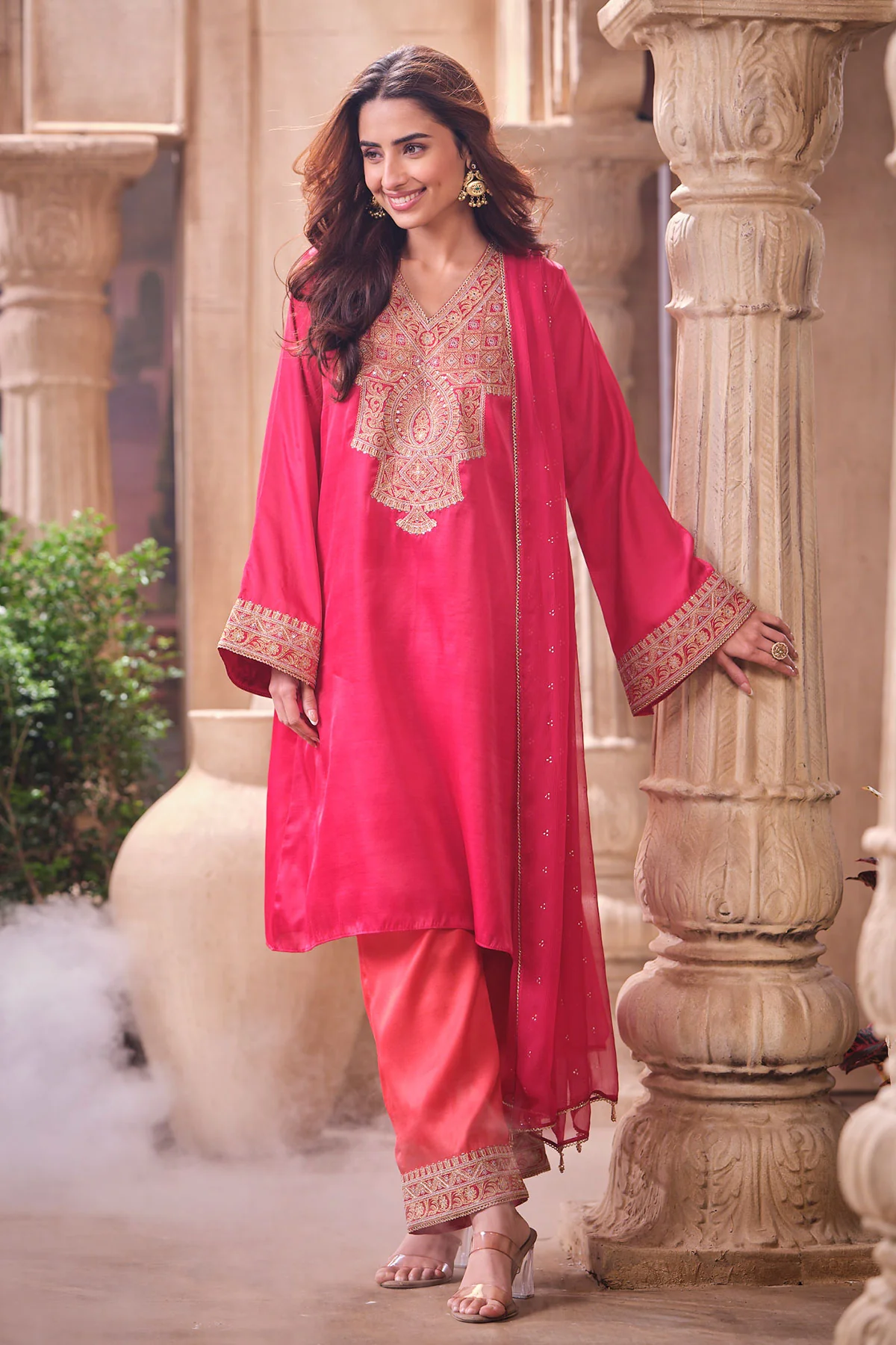 Rani Readymade Silk Shirt Set with Chiffon Dupatta - Image 2