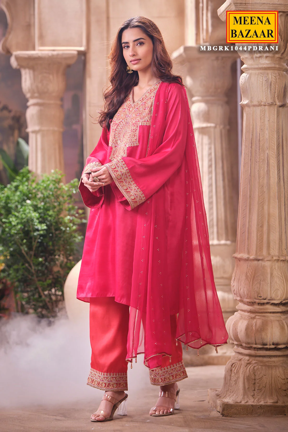 Rani Readymade Silk Shirt Set with Chiffon Dupatta - Image 3