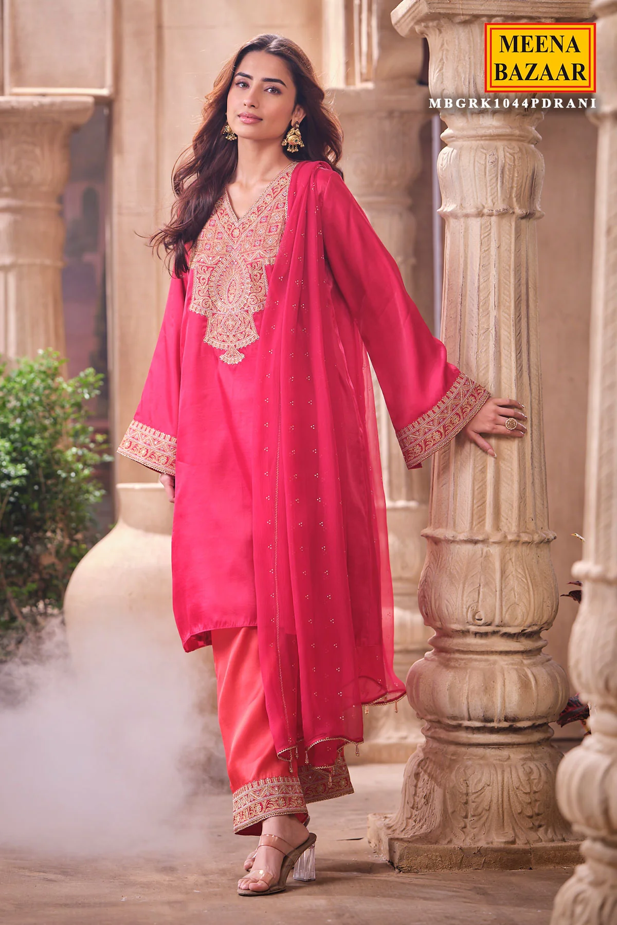 Rani Readymade Silk Shirt Set with Chiffon Dupatta - Image 4