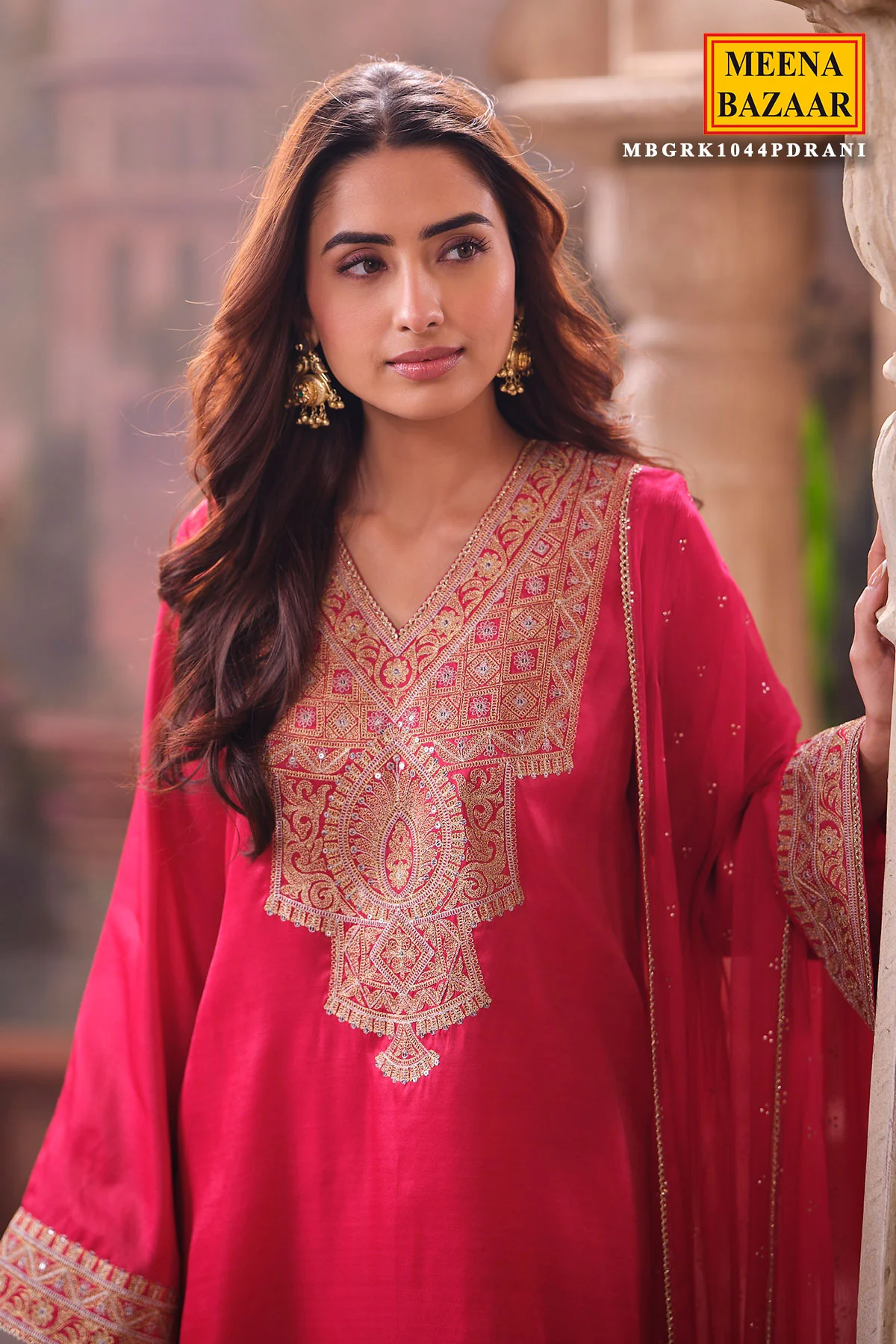 Rani Readymade Silk Shirt Set with Chiffon Dupatta - Image 5