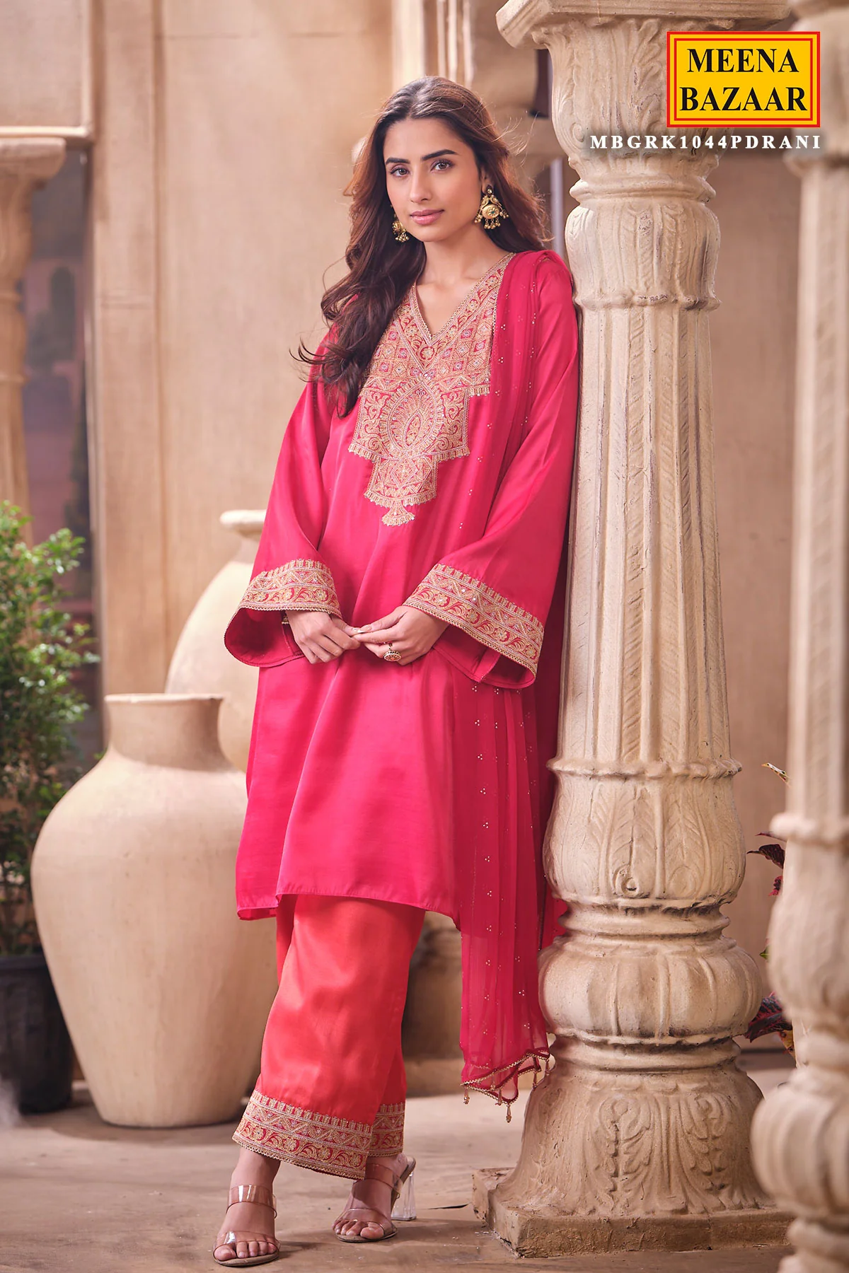 Rani Readymade Silk Shirt Set with Chiffon Dupatta - Image 7