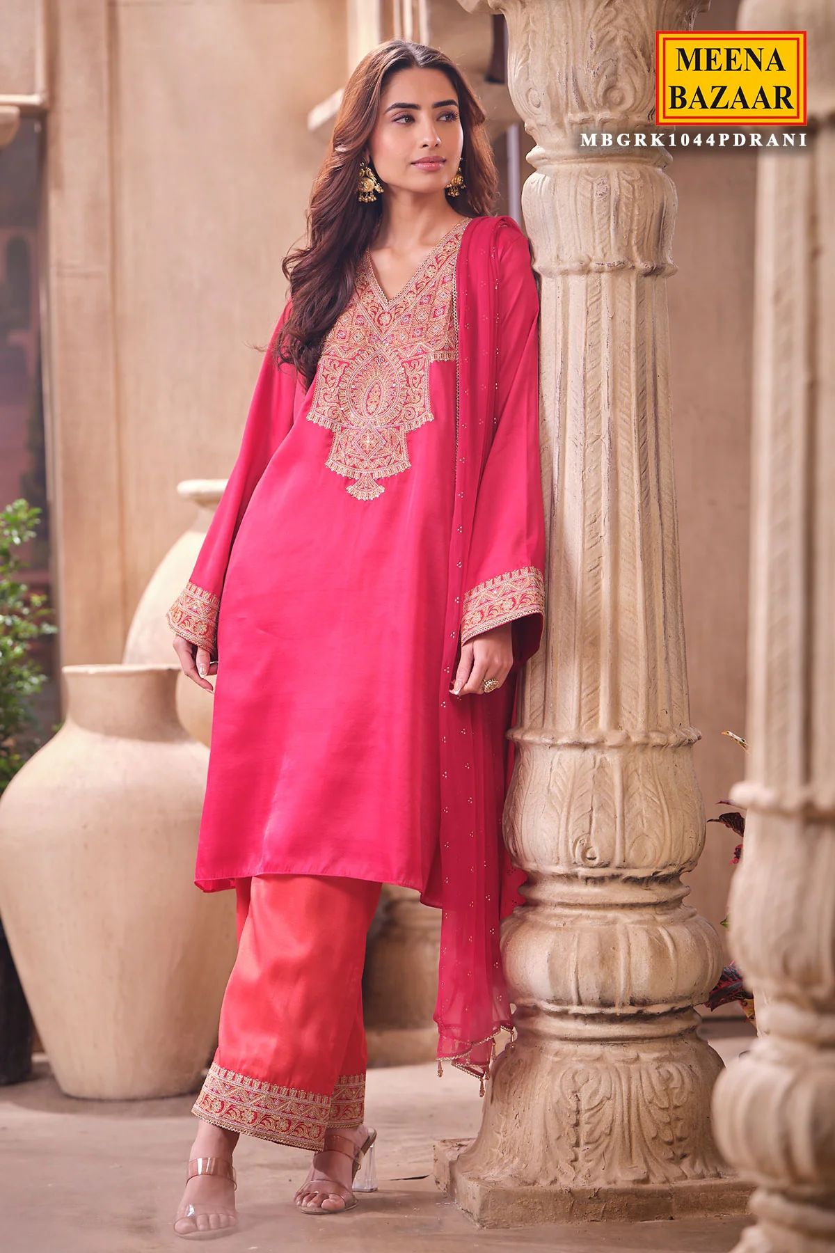 Rani Readymade Silk Shirt Set with Chiffon Dupatta - Image 8